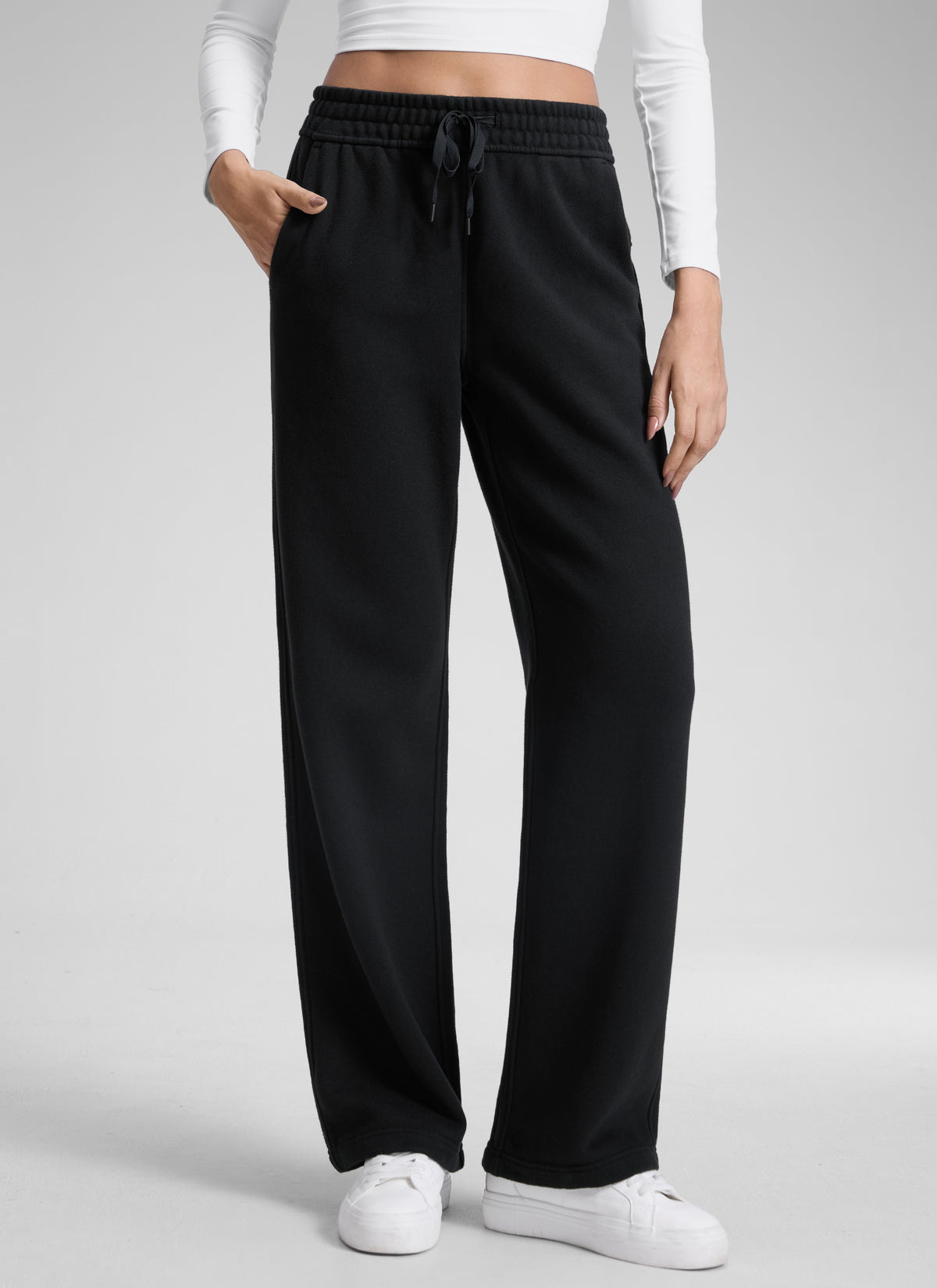 CRZ YOGA Damen Gefütterte Baumwolle Hose mit Taschen - 76 cm Schwarz @model_info:Jenna