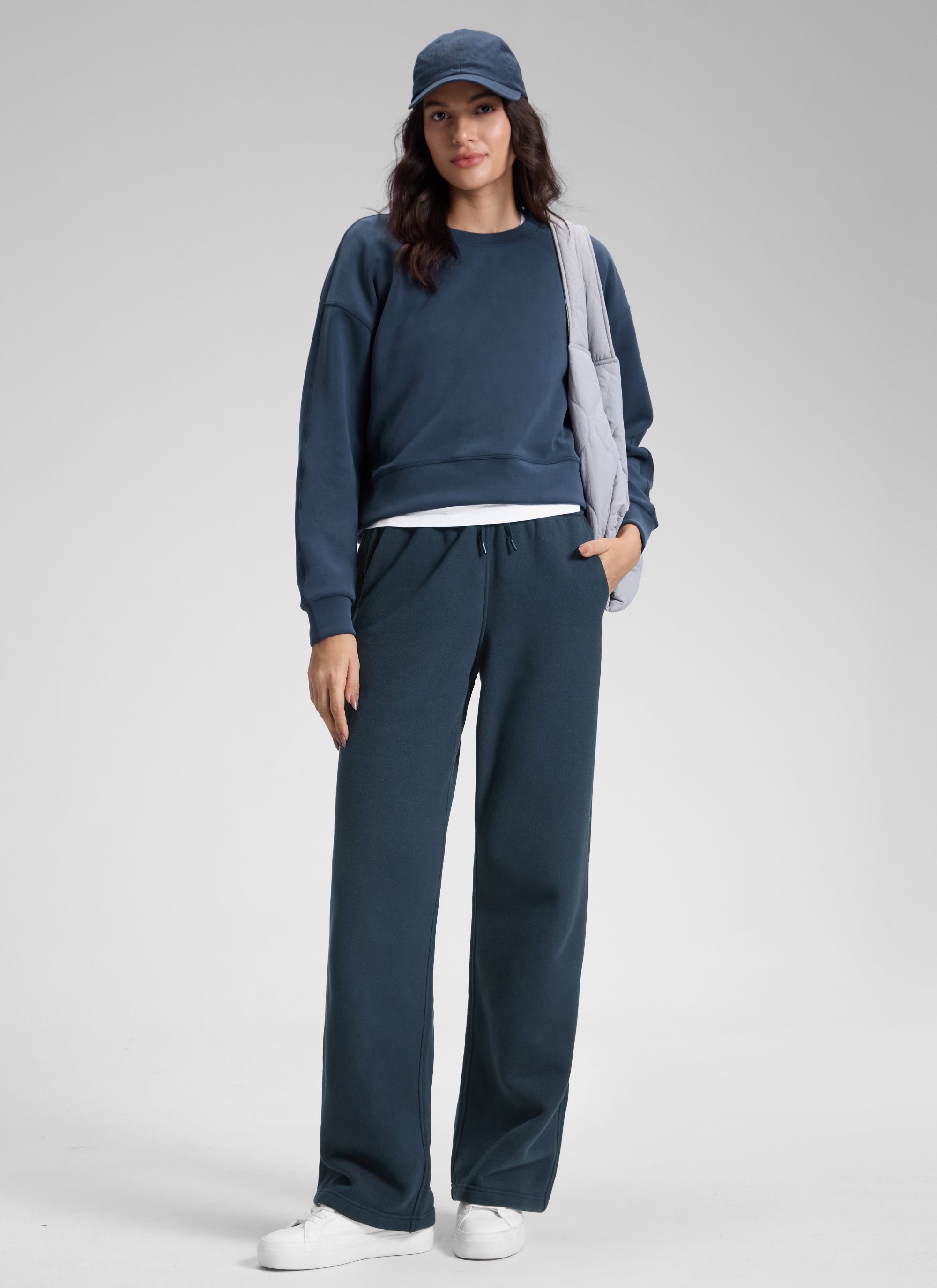 CRZ YOGA Damen Gefütterte Baumwolle Hose mit Taschen - 76 cm Tinte Blau @model_info:Jenna