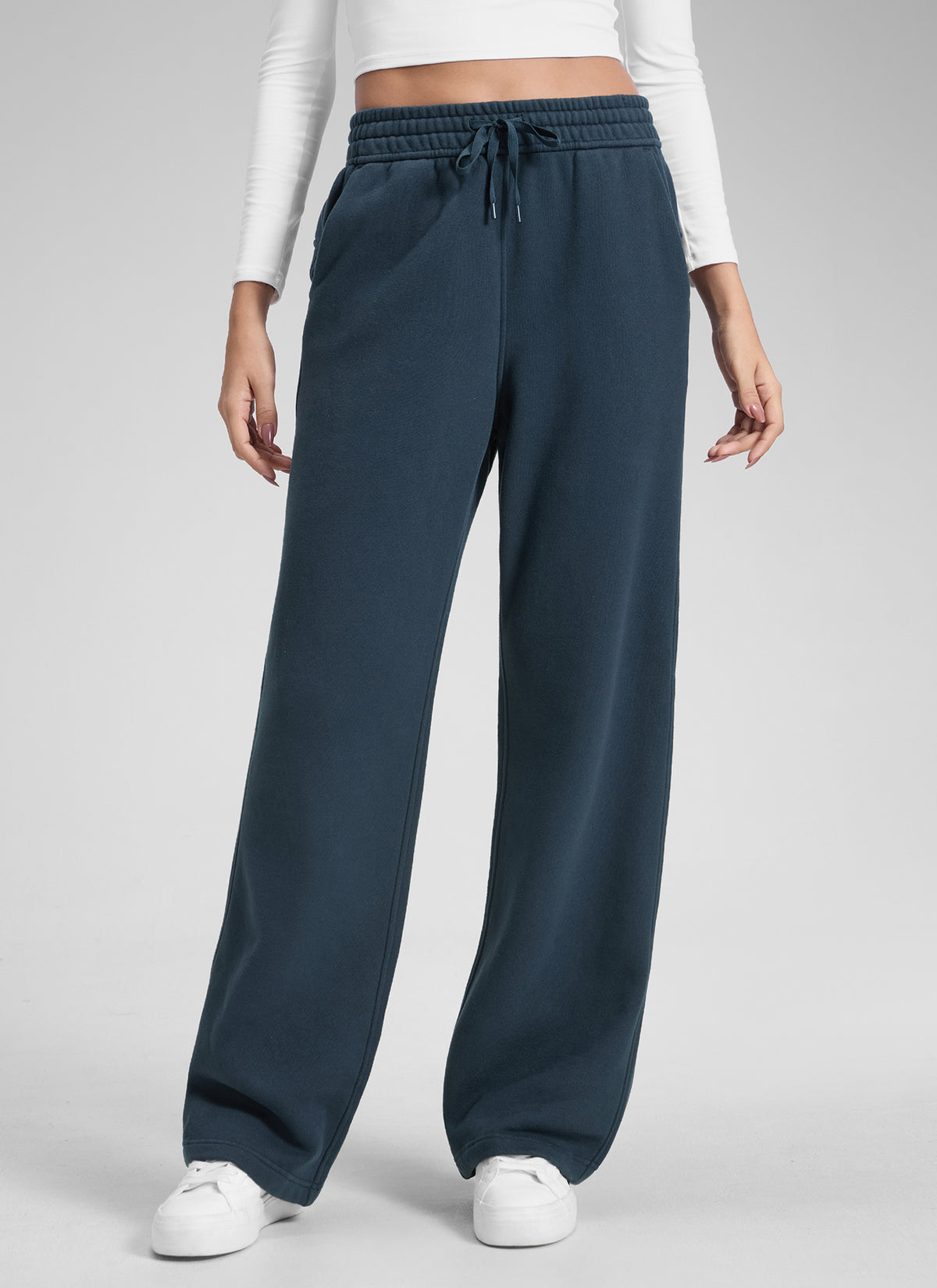 CRZ YOGA Damen Gefütterte Baumwolle Hose mit Taschen - 76 cm Tinte Blau @model_info:Jenna