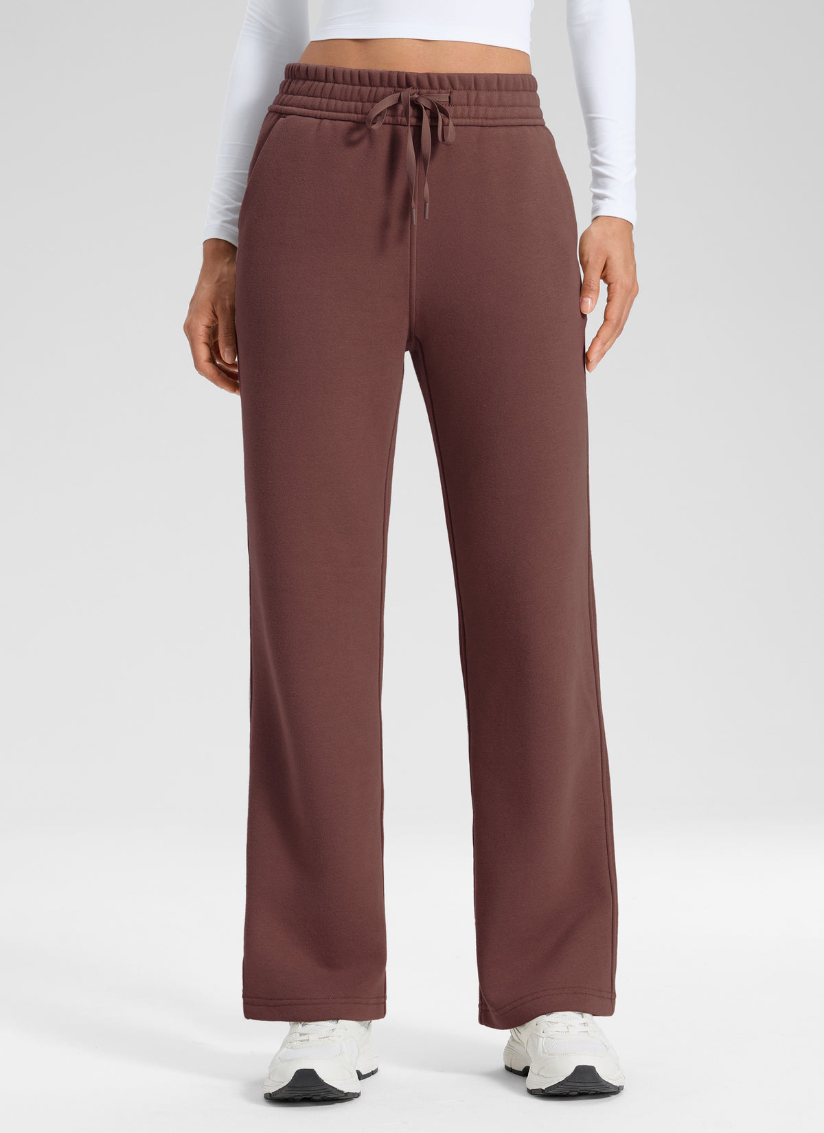 CRZ YOGA Damen Gefütterte Baumwolle Hose mit Taschen - 76 cm Taupe @model_info:Larissa