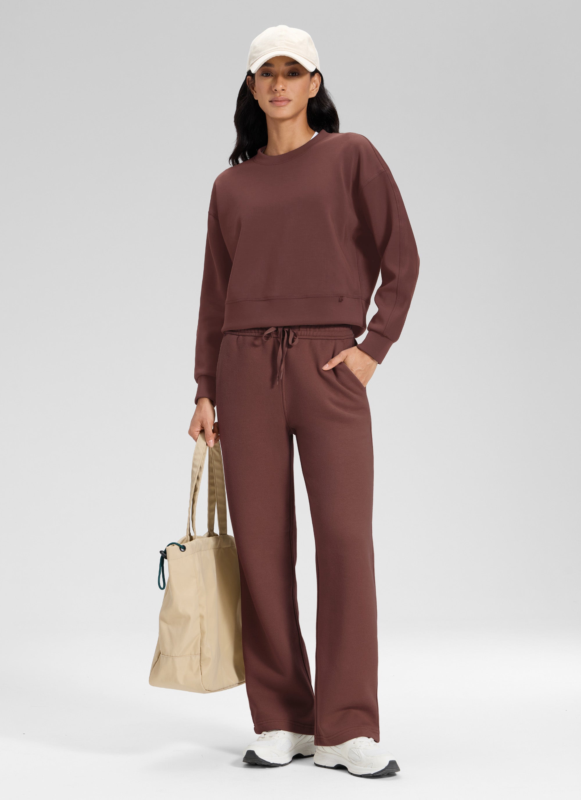 CRZ YOGA Damen Gefütterte Baumwolle Hose mit Taschen - 76 cm Taupe @model_info:Larissa
