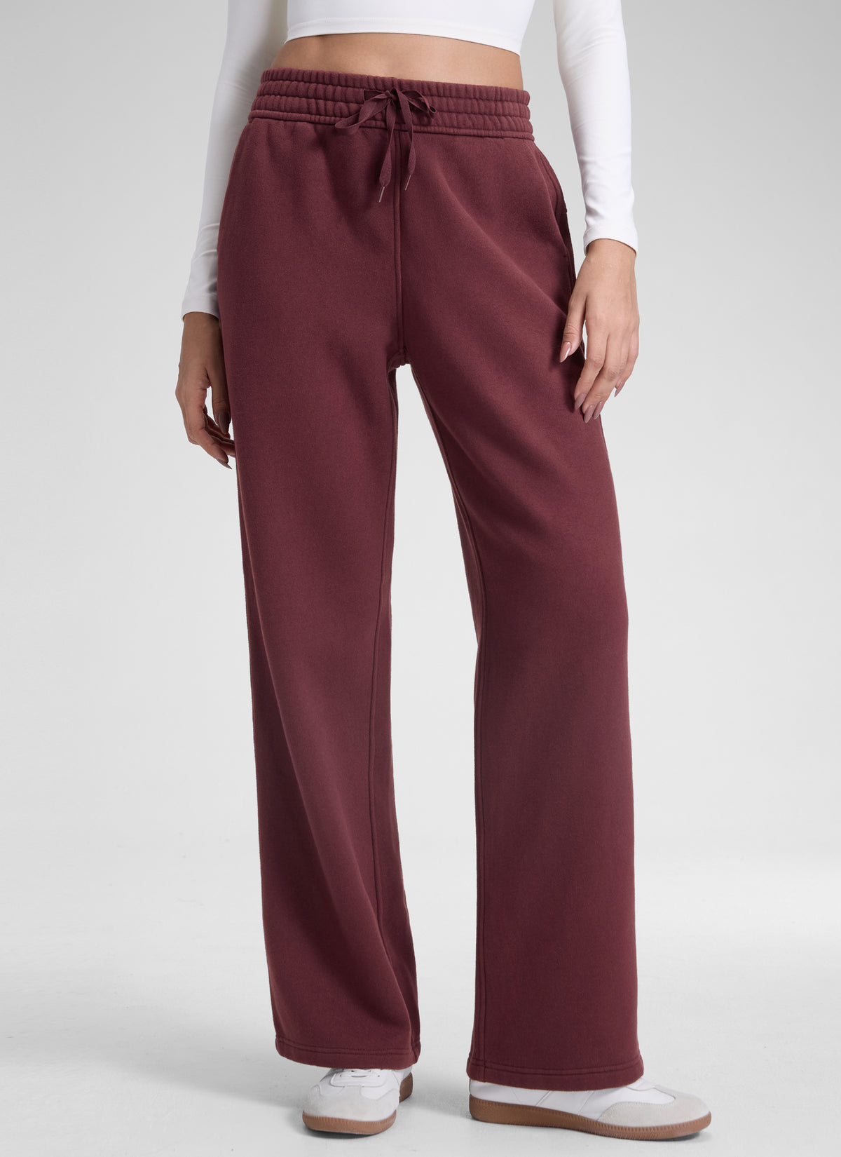CRZ YOGA Damen Gefütterte Baumwolle Hose mit Taschen - 76 cm Dunkelrot @model_info:Jenna