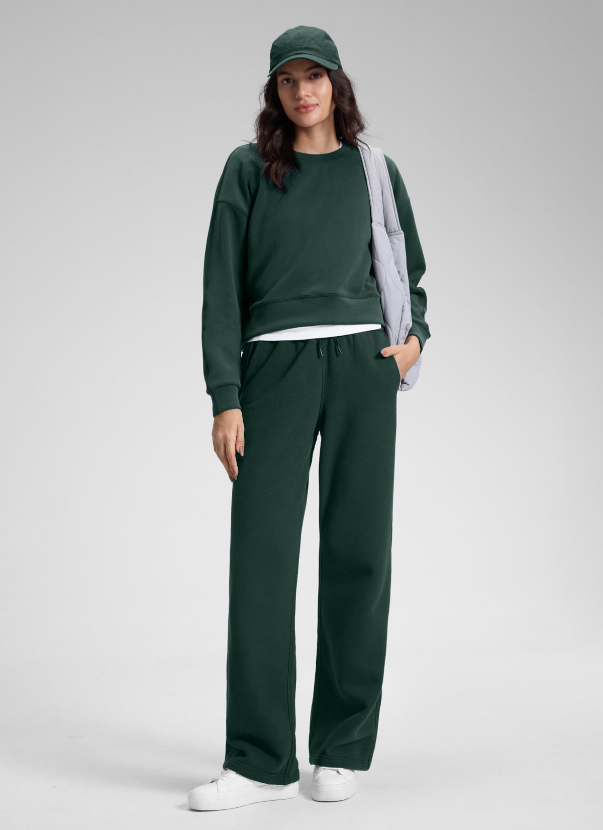 CRZ YOGA Damen Gefütterte Baumwolle Hose mit Taschen - 76 cm Legende Grün @model_info:Jenna