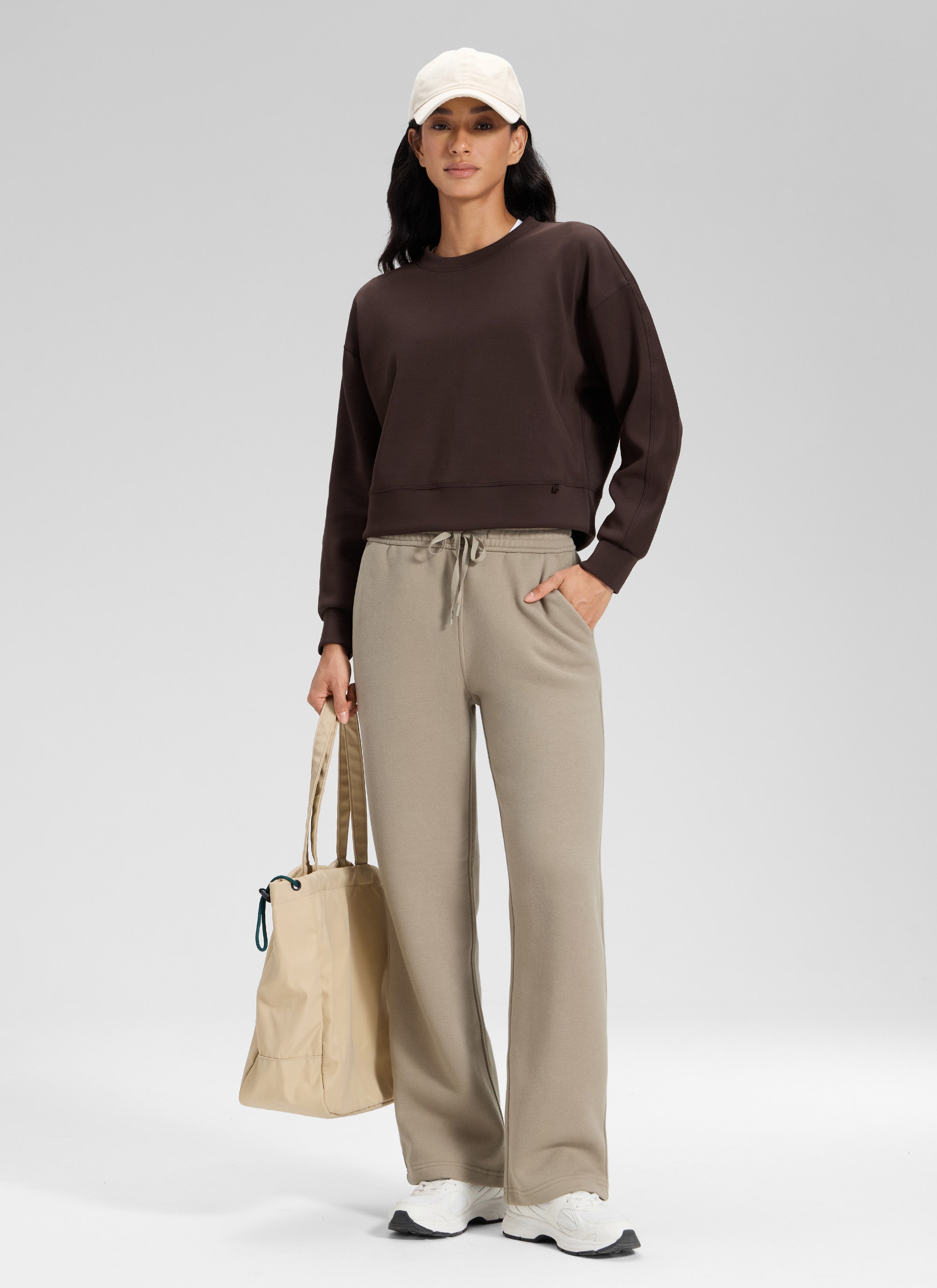 CRZ YOGA Damen Gefütterte Baumwolle Hose mit Taschen - 76 cm Eiche @model_info:Larissa