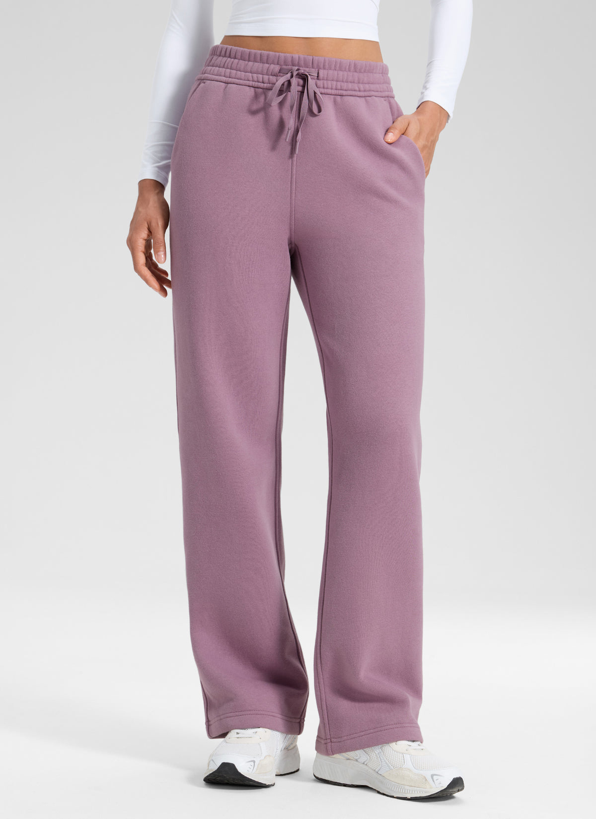 CRZ YOGA Damen Gefütterte Baumwolle Hose mit Taschen - 76 cm Lavendel Hell @model_info:Larissa