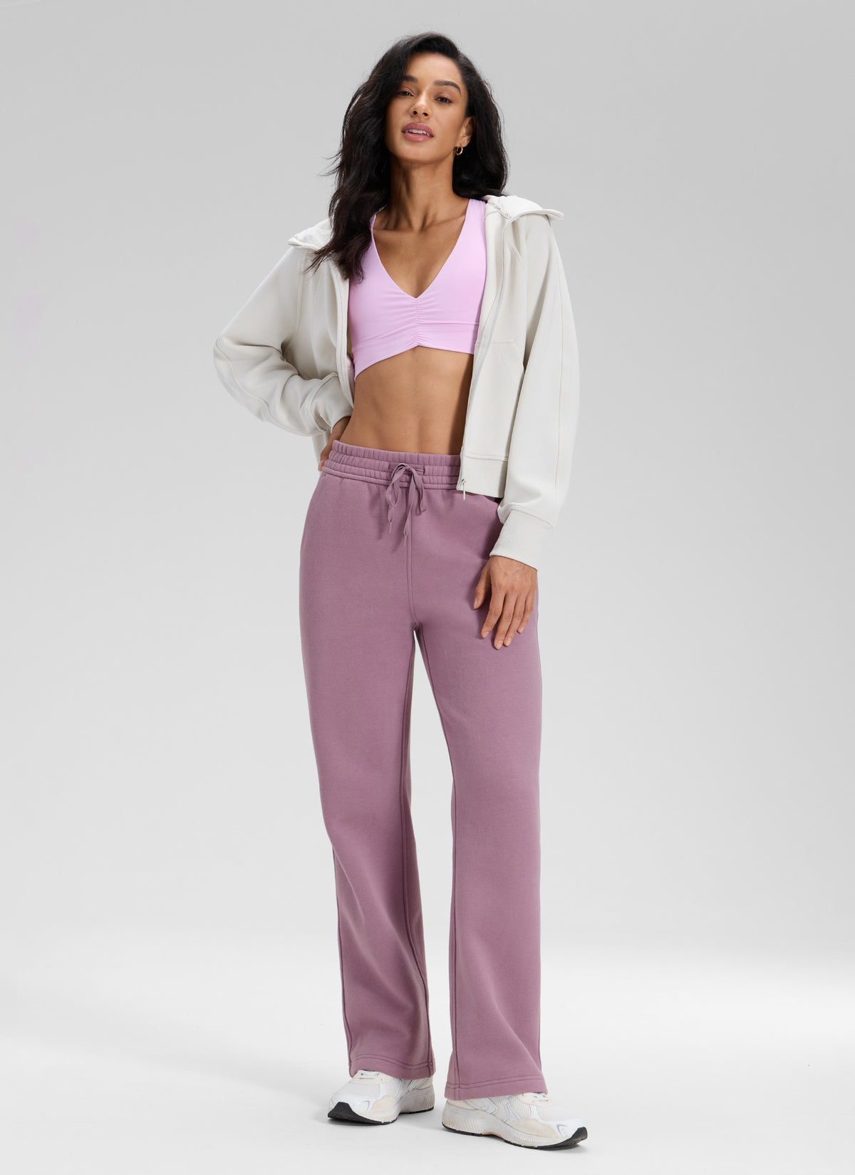 CRZ YOGA Damen Gefütterte Baumwolle Hose mit Taschen - 76 cm Lavendel Hell @model_info:Larissa