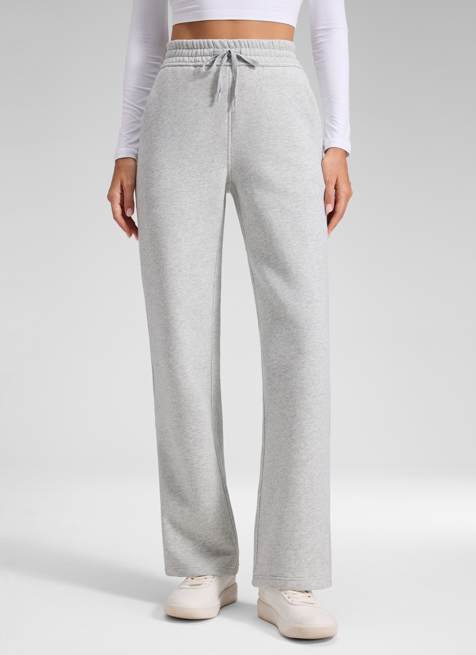 CRZ YOGA Damen Gefütterte Baumwolle Hose mit Taschen - 76 cm Taubengraues Heidekraut @model_info:Anna
