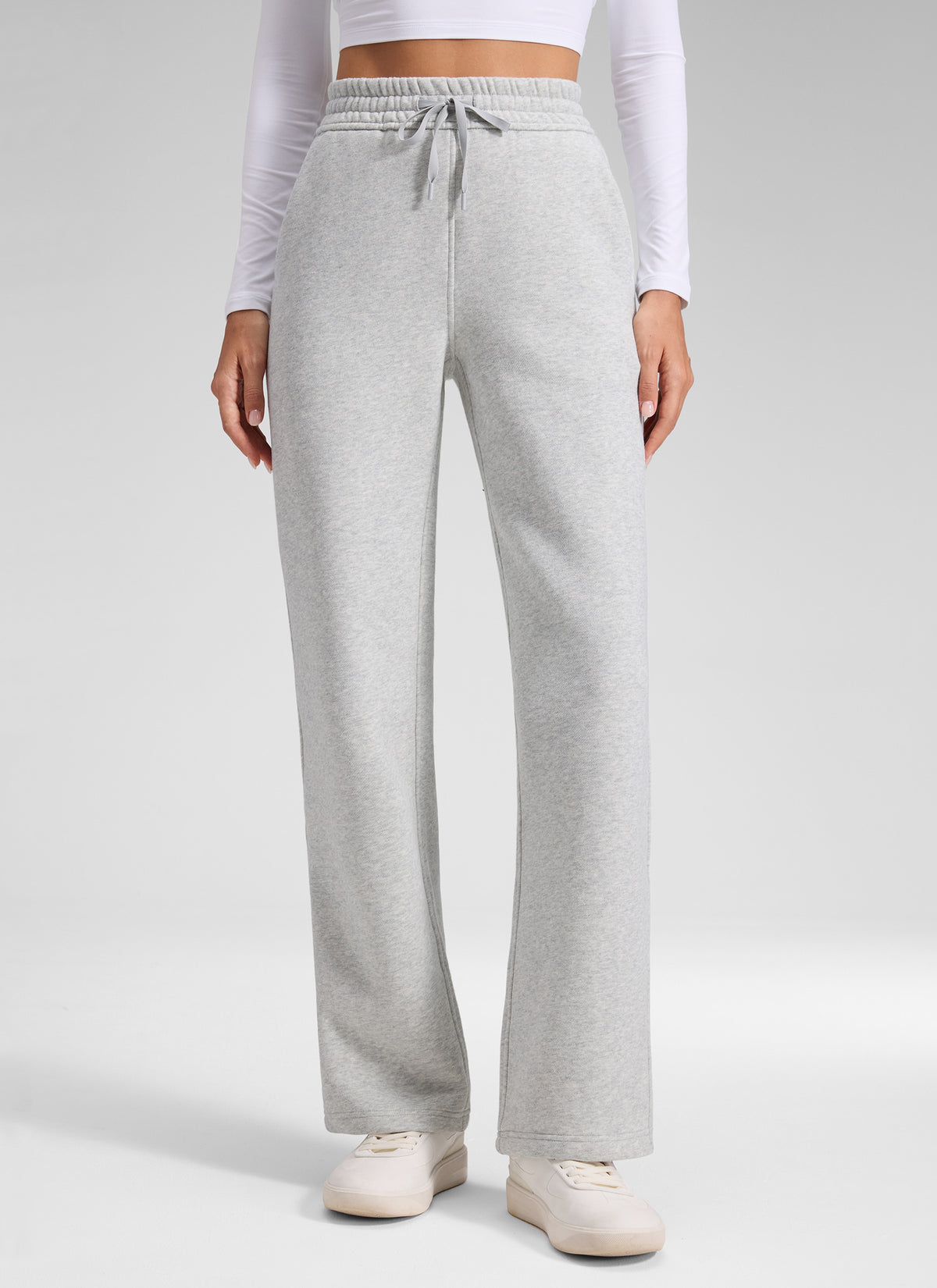 CRZ YOGA Damen Gefütterte Baumwolle Hose mit Taschen - 76 cm Taubengraues Heidekraut @model_info:Anna
