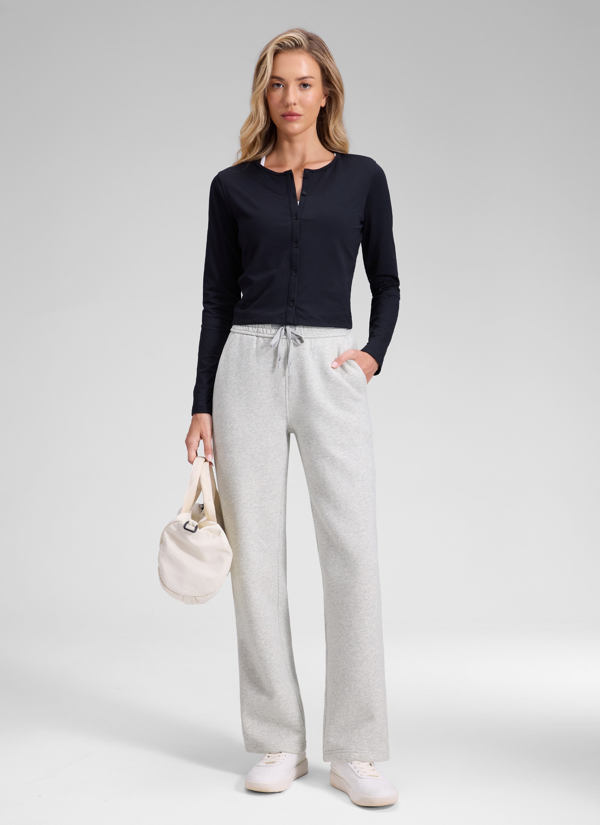 CRZ YOGA Damen Gefütterte Baumwolle Hose mit Taschen - 76 cm Taubengraues Heidekraut @model_info:Anna