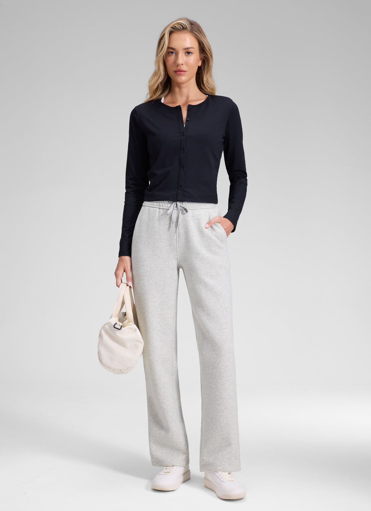 CRZ YOGA Damen Gefütterte Baumwolle Hose mit Taschen - 76 cm Taubengraues Heidekraut @model_info:Anna