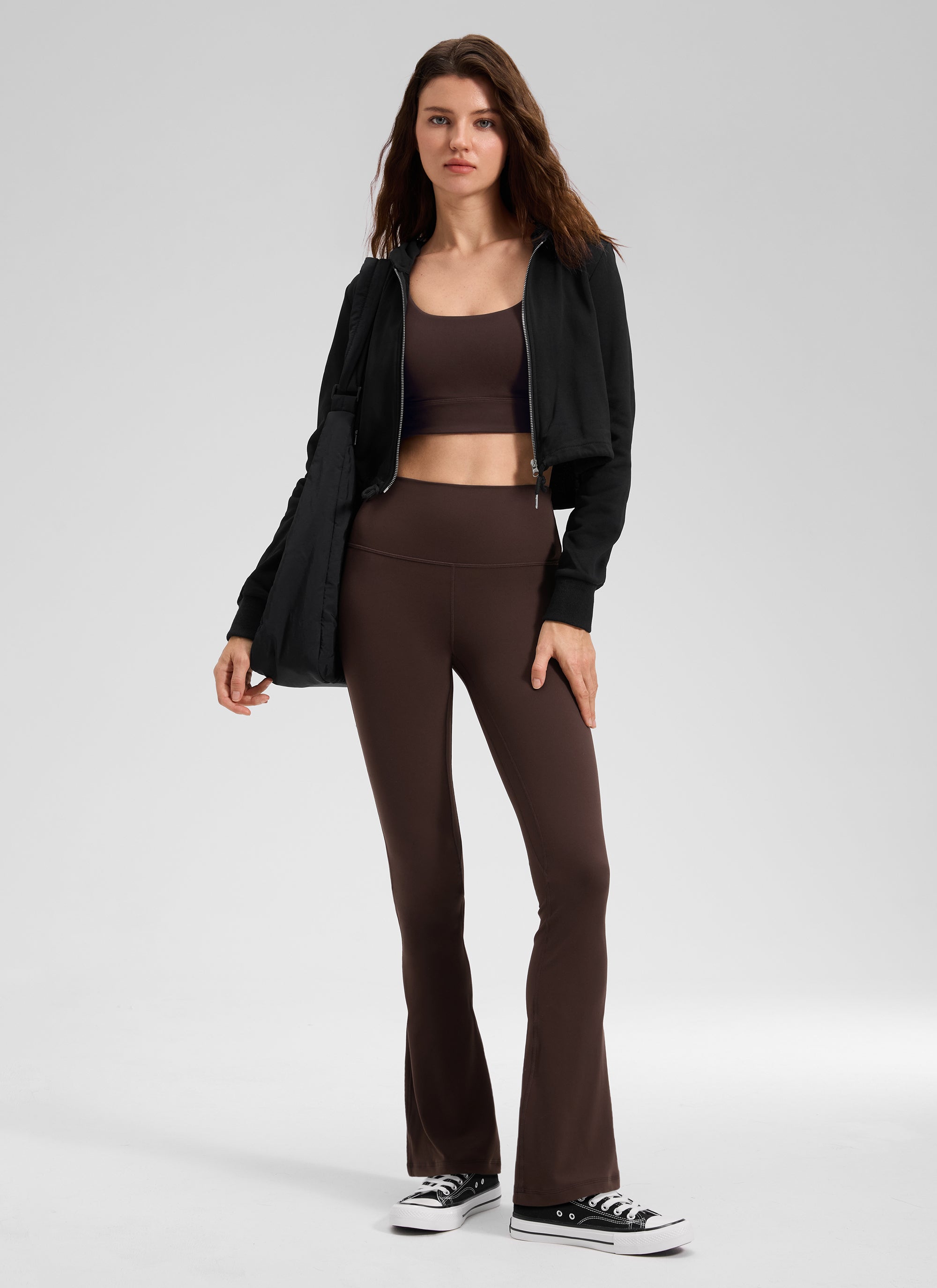 CRZ YOGA Damen Butterluxe Hohe Taille Mini Flared Leggings - 76 cm Heißes Fudge-Brown