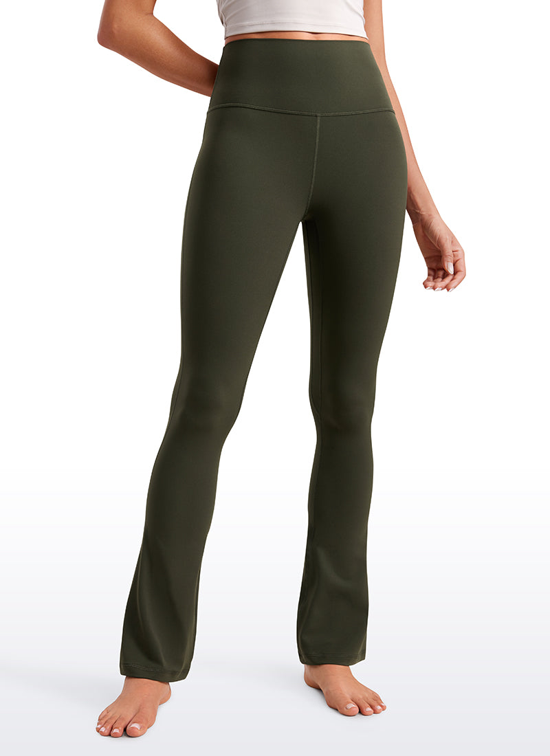 CRZ YOGA Damen Butterluxe Hohe Taille Mini Flared Leggings - 76 cm Olivgrün