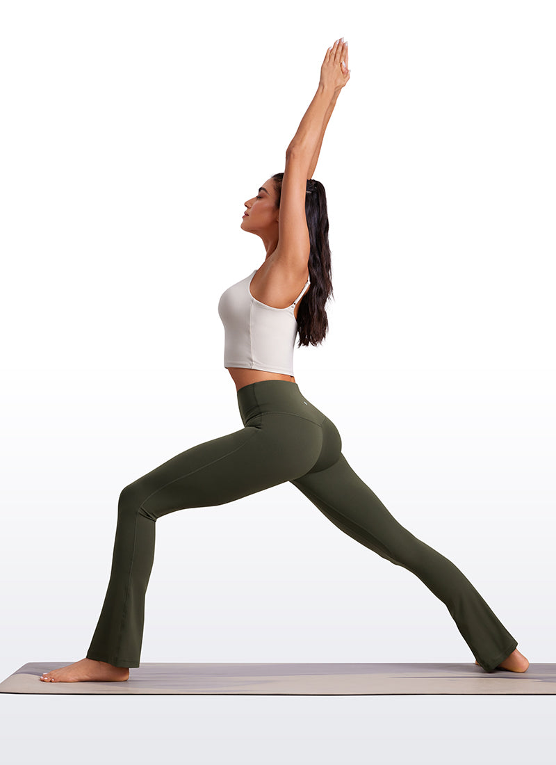 CRZ YOGA Damen Butterluxe Hohe Taille Mini Flared Leggings - 76 cm Olivgrün