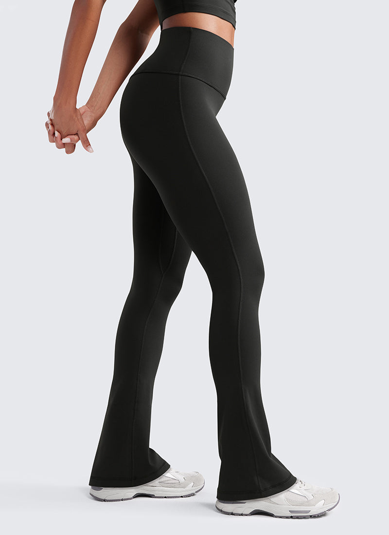 CRZ YOGA Damen Butterluxe Hohe Taille Mini Flared Leggings - 80 cm Schwarz