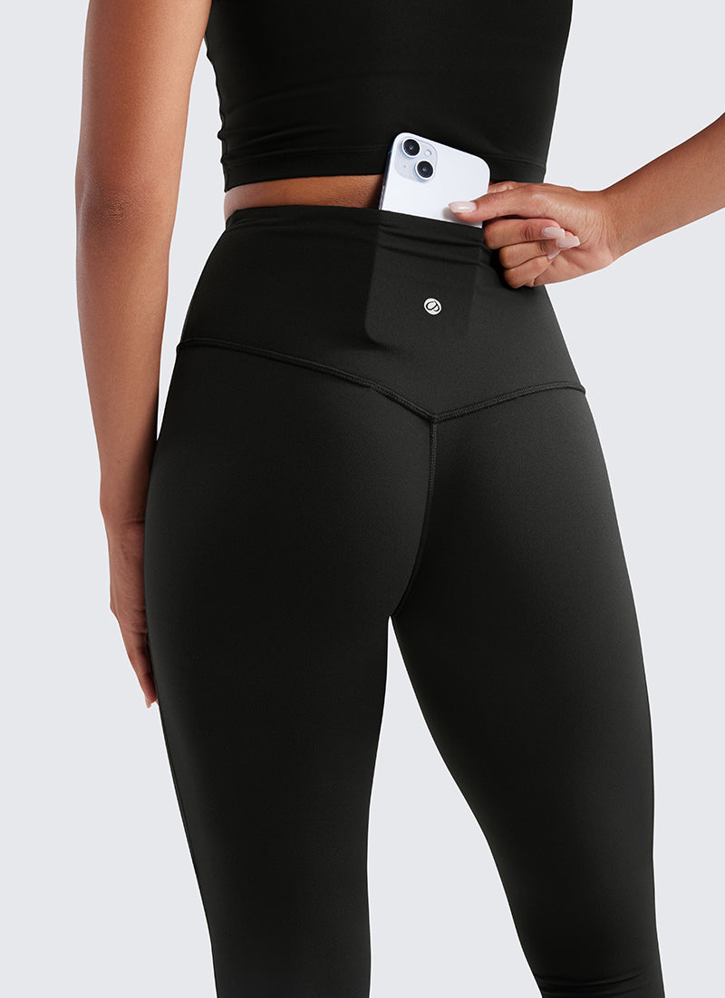CRZ YOGA Damen Butterluxe Hohe Taille Mini Flared Leggings - 80 cm Schwarz