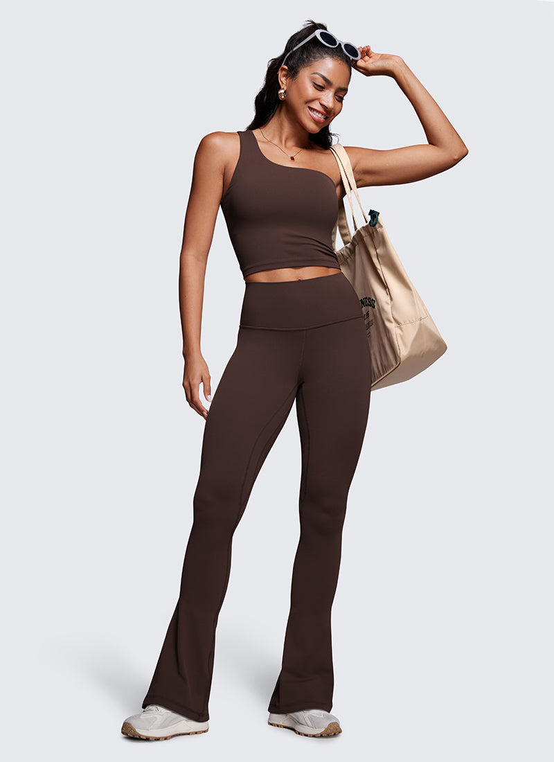 CRZ YOGA Damen Butterluxe Hohe Taille Mini Flared Leggings - 80 cm Heißes Fudge-Brown