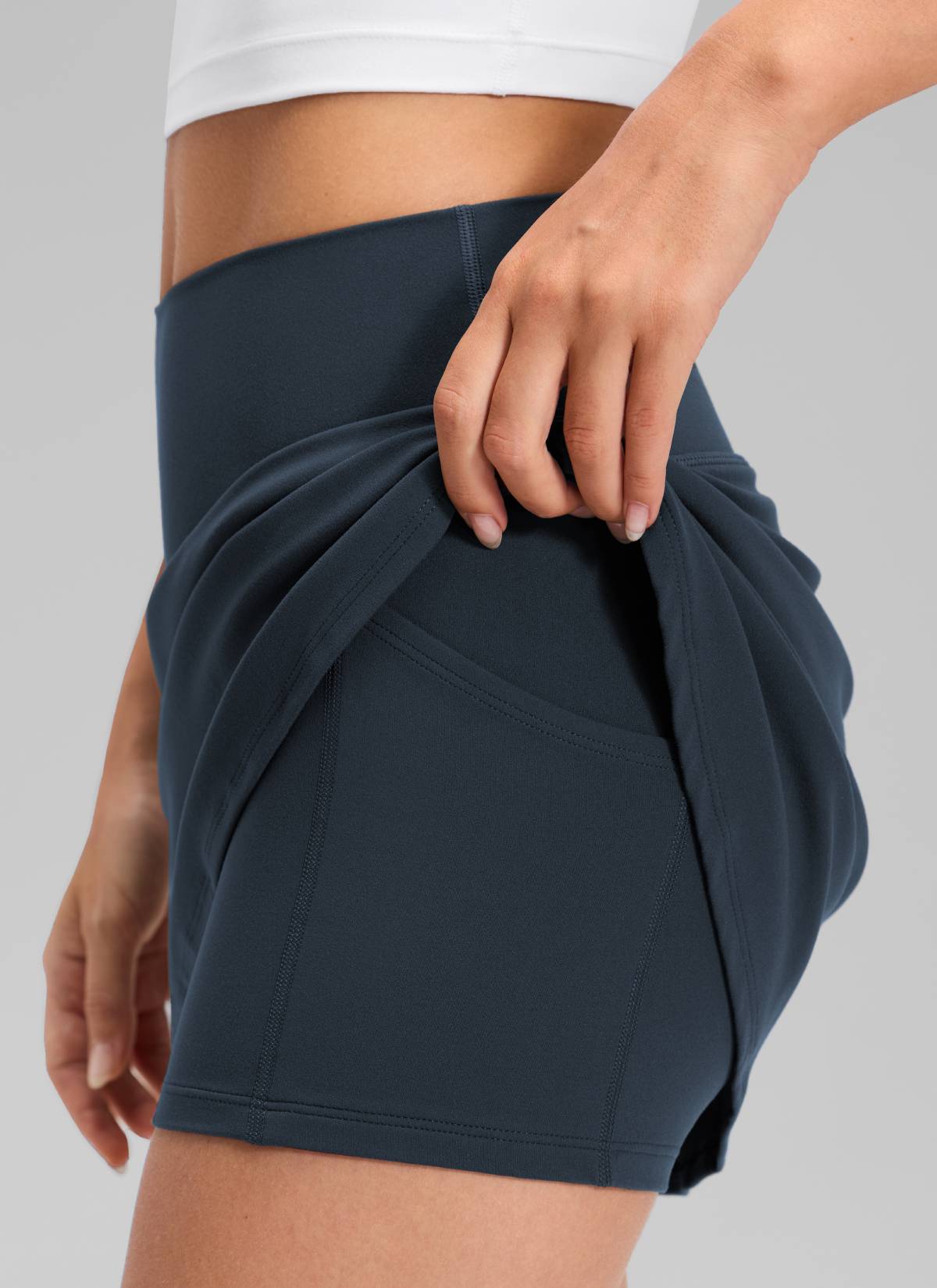 CRZ YOGA Damen Butterluxe Hohe Taille A-Line Tennis Röcke mit Taschen Echte Marine