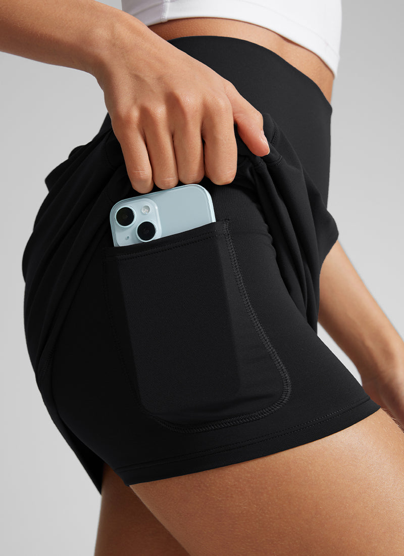 CRZ YOGA Damen Butterlift Hohe Taille A-Linien-Röcke mit Seitentaschen Schwarz