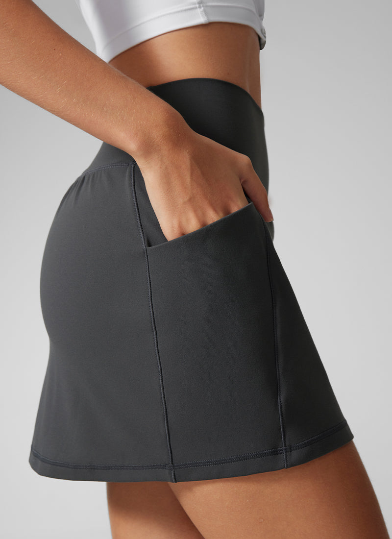 CRZ YOGA Damen Butterlift Hohe Taille A-Linien-Röcke mit Seitentaschen Mysteriöses Grau