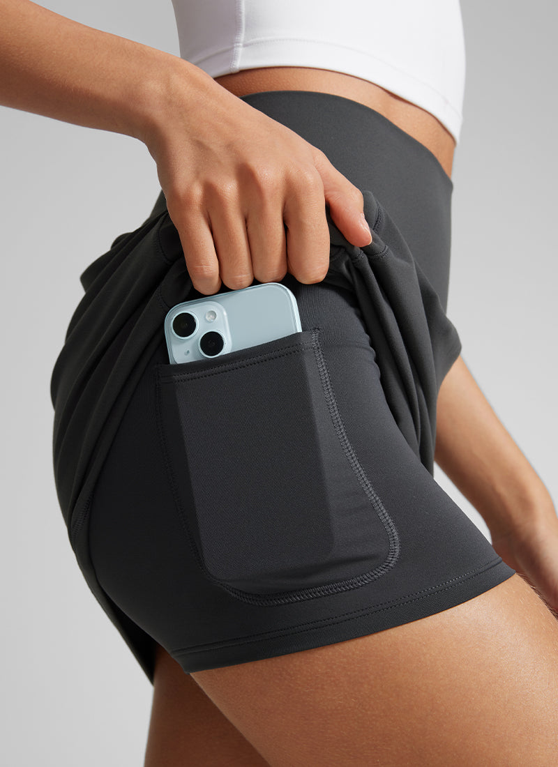 CRZ YOGA Damen Butterlift Hohe Taille A-Linien-Röcke mit Seitentaschen Mysteriöses Grau