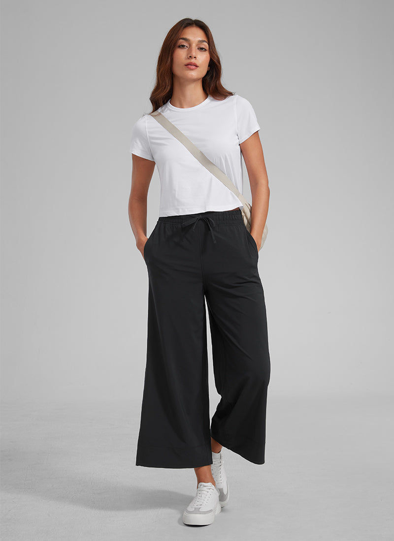 CRZ YOGA Damen Leicht Weites Bein mit Taschen - 64cm Schwarz