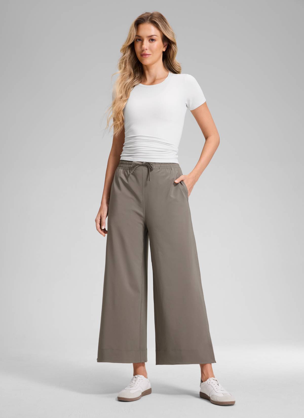 CRZ YOGA Damen Leicht Weites Bein mit Taschen - 64cm Nomade Grau