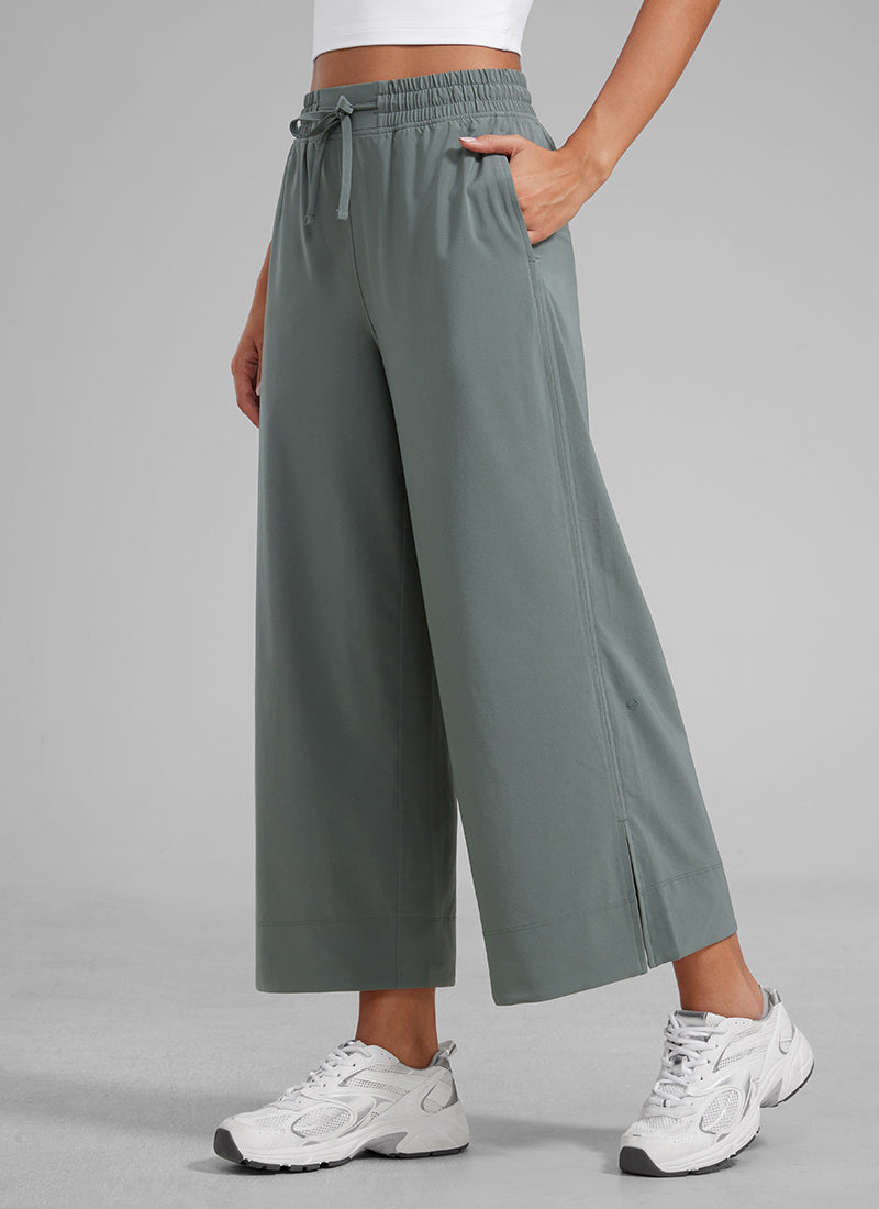 CRZ YOGA Damen Leicht Weites Bein mit Taschen - 64cm Grauer Salbei