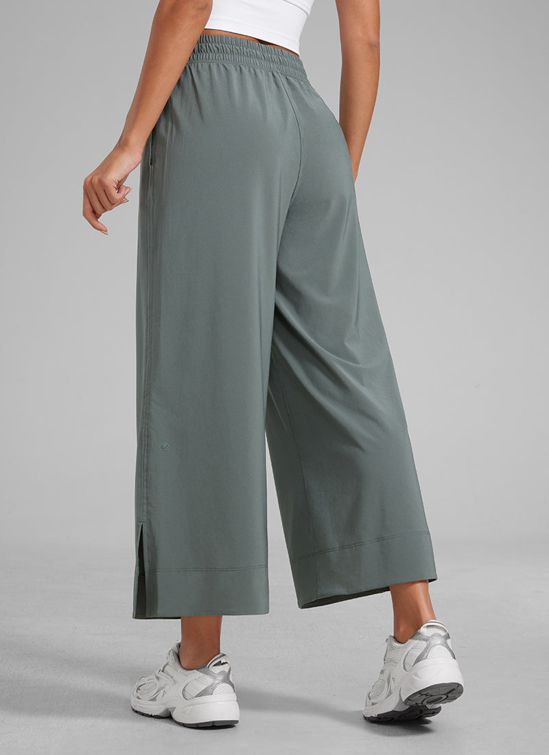 CRZ YOGA Damen Leicht Weites Bein mit Taschen - 64cm Grauer Salbei