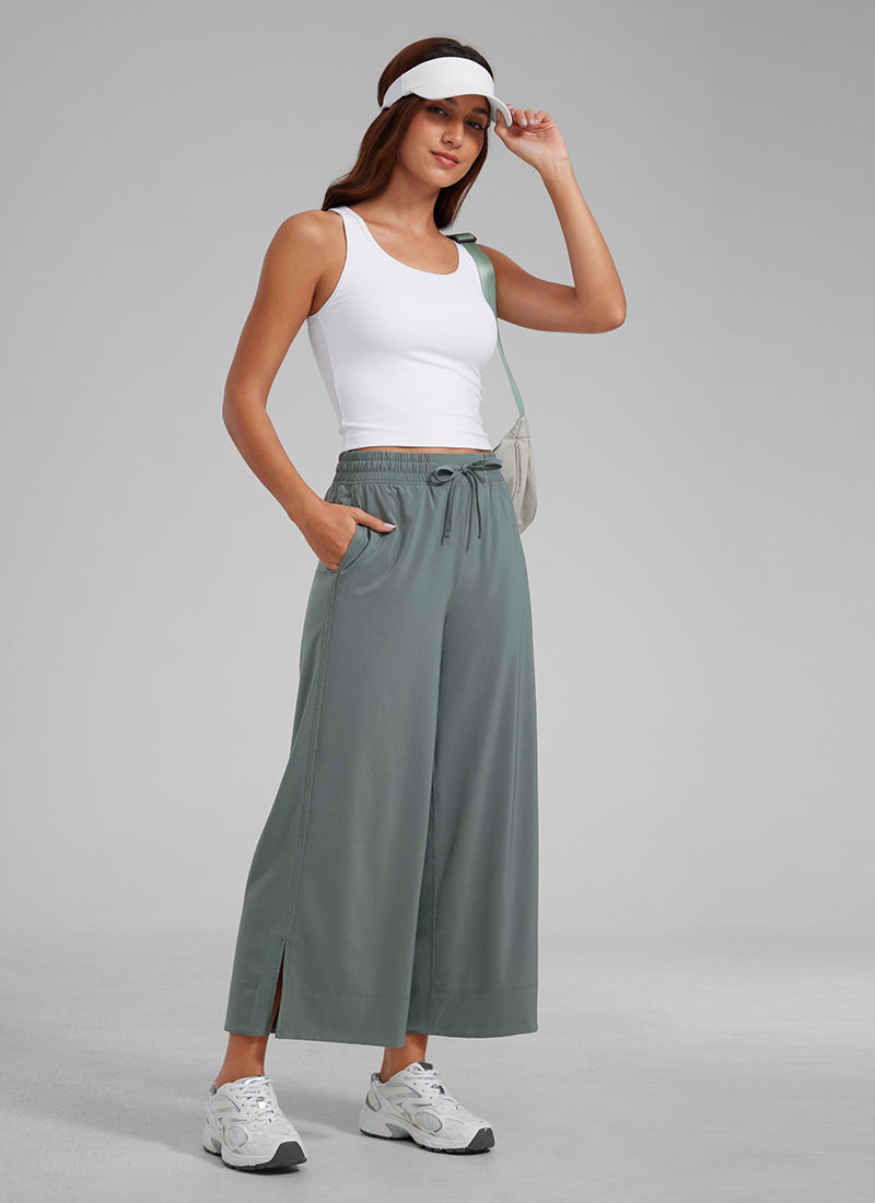 CRZ YOGA Damen Leicht Weites Bein mit Taschen - 64cm Grauer Salbei