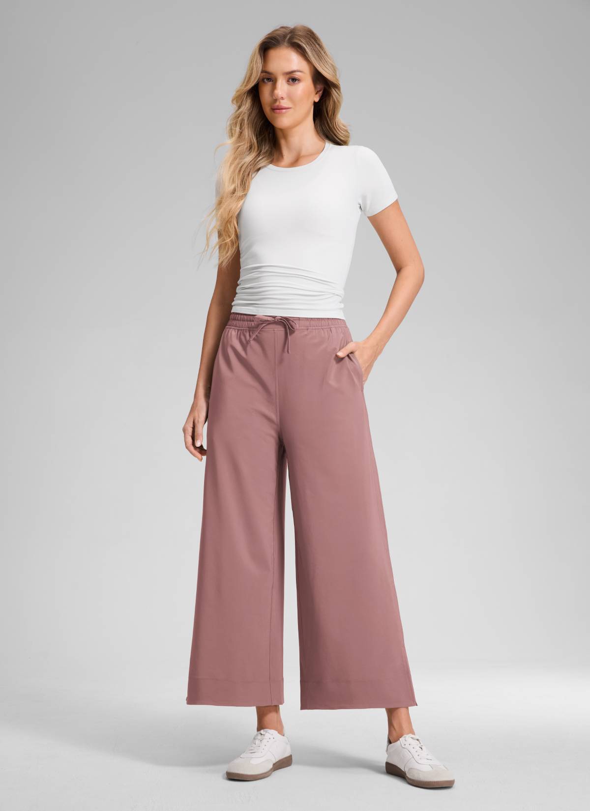 CRZ YOGA Damen Leicht Weites Bein mit Taschen - 64cm Dämmerungsrosenrosa