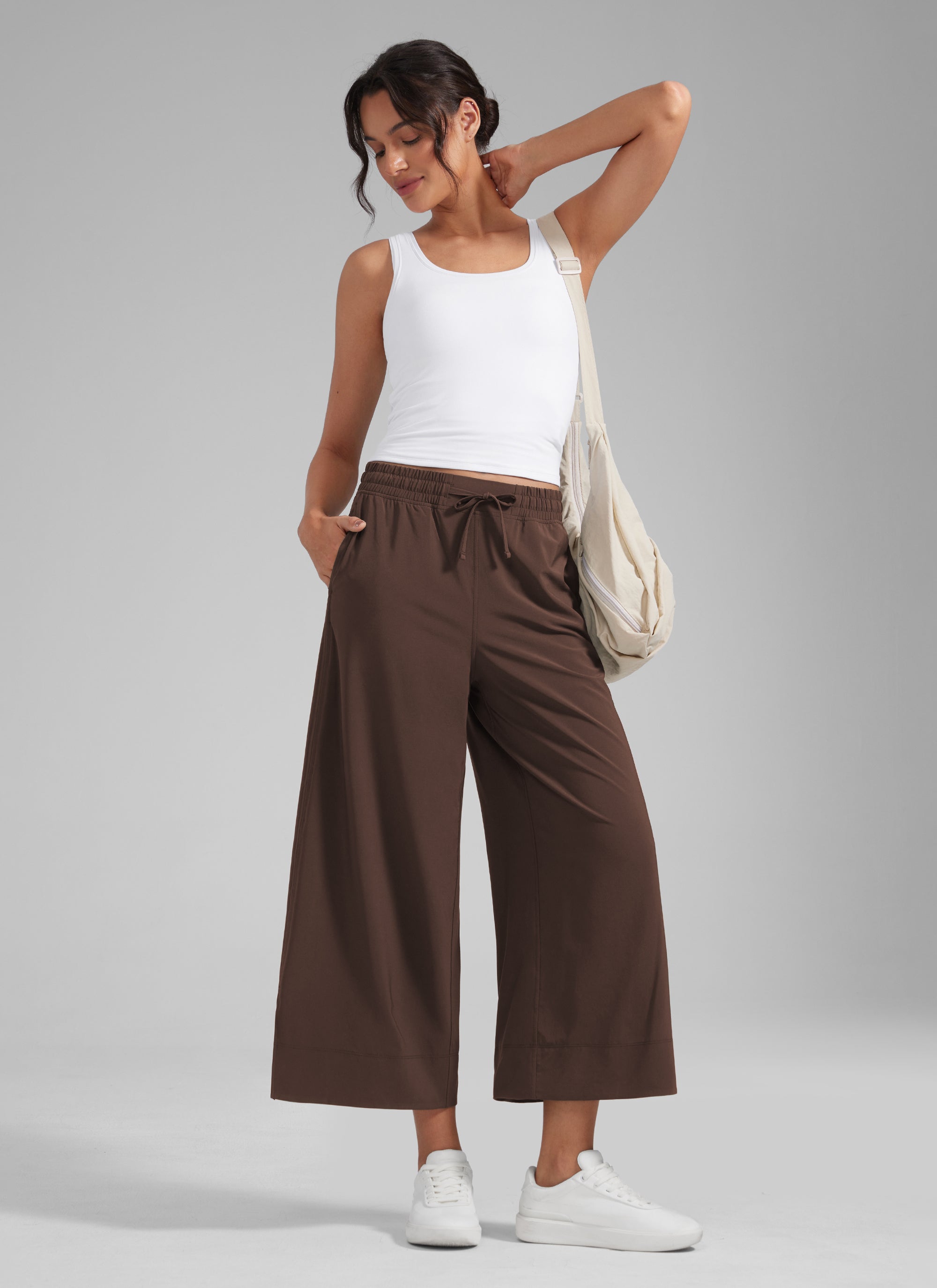CRZ YOGA Damen Leicht Weites Bein mit Taschen - 64cm Heißes Fudge-Brown