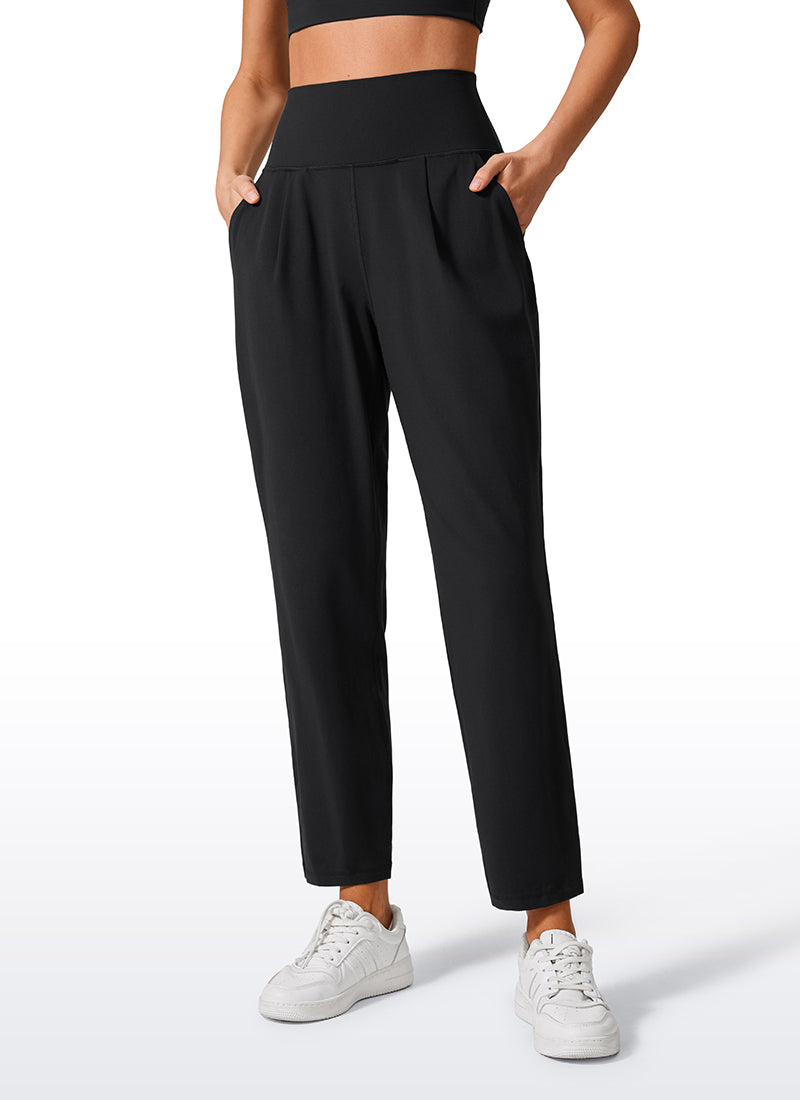 CRZ YOGA Damen Butterlift Konisch Zulaufend Plissee 7/8 Hosen Schwarz
