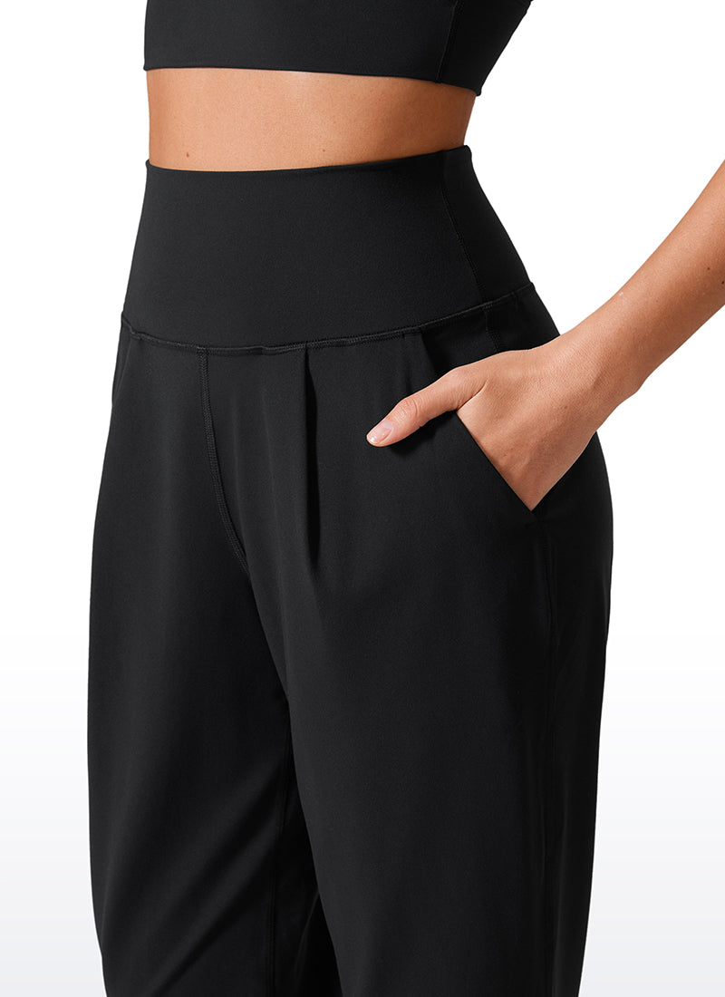 CRZ YOGA Damen Butterlift Konisch Zulaufend Plissee 7/8 Hosen Schwarz
