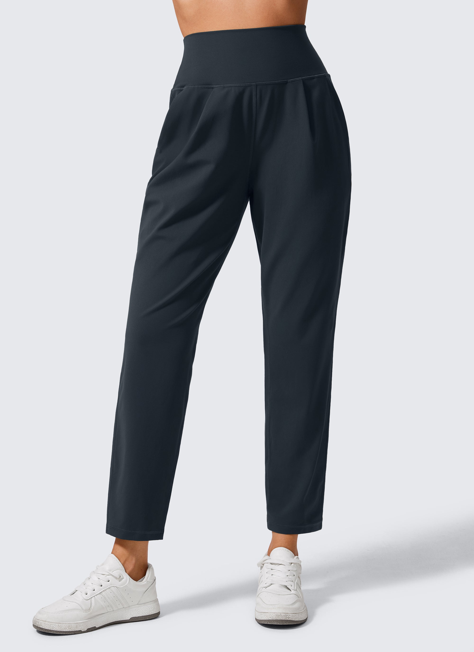 CRZ YOGA Damen Butterlift Konisch Zulaufend Plissee 7/8 Hosen Echte Marine