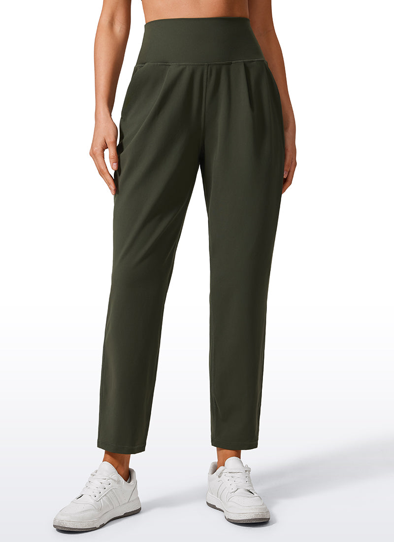 CRZ YOGA Damen Butterlift Konisch Zulaufend Plissee 7/8 Hosen Olivgrün