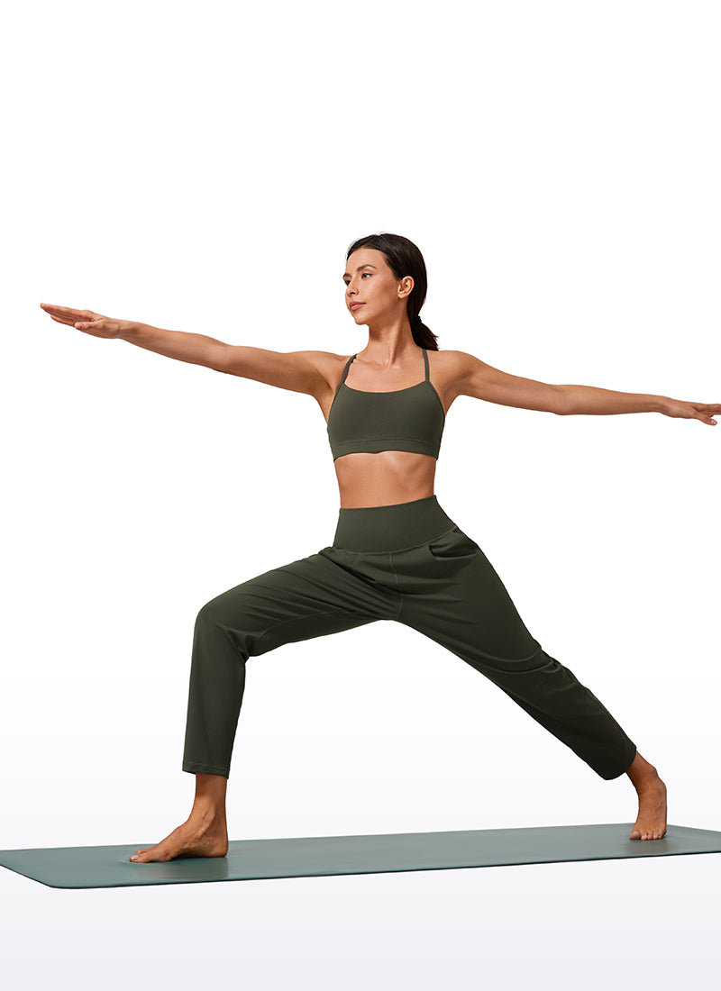 CRZ YOGA Damen Butterlift Konisch Zulaufend Plissee 7/8 Hosen Olivgrün