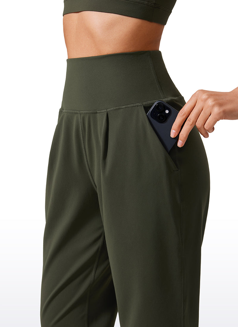CRZ YOGA Damen Butterlift Konisch Zulaufend Plissee 7/8 Hosen Olivgrün