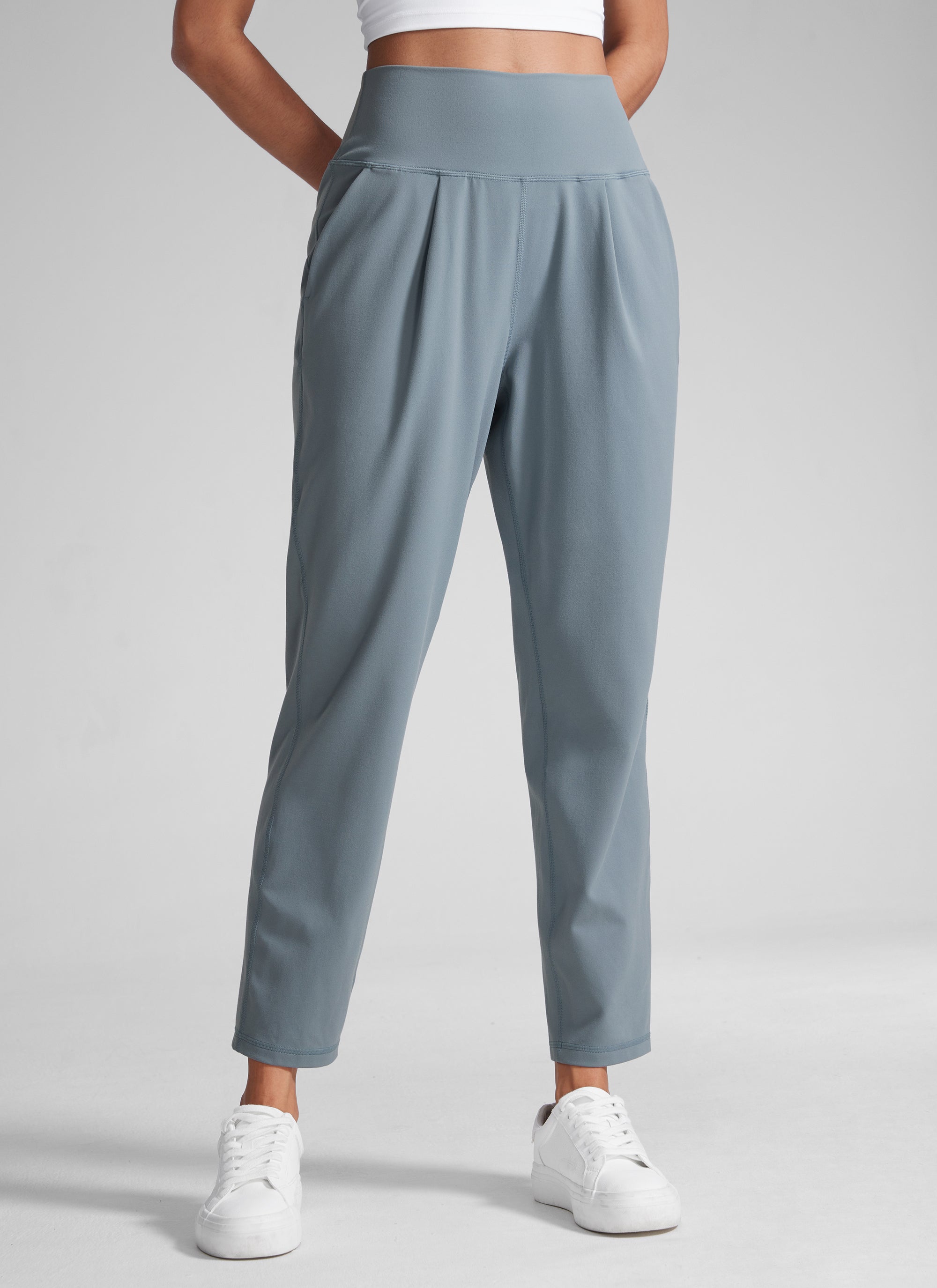 CRZ YOGA Damen Butterlift Konisch Zulaufend Plissee 7/8 Hosen Belgisches Blau