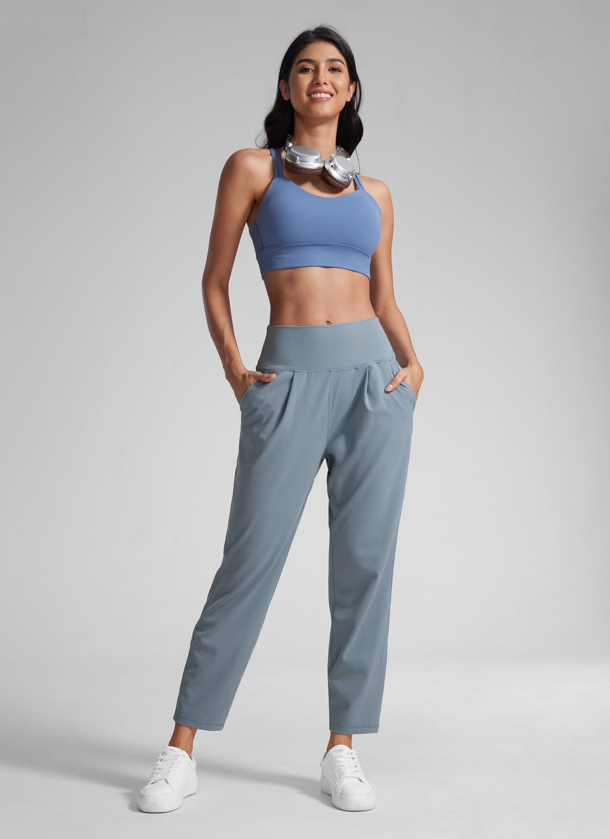CRZ YOGA Damen Butterlift Konisch Zulaufend Plissee 7/8 Hosen Belgisches Blau