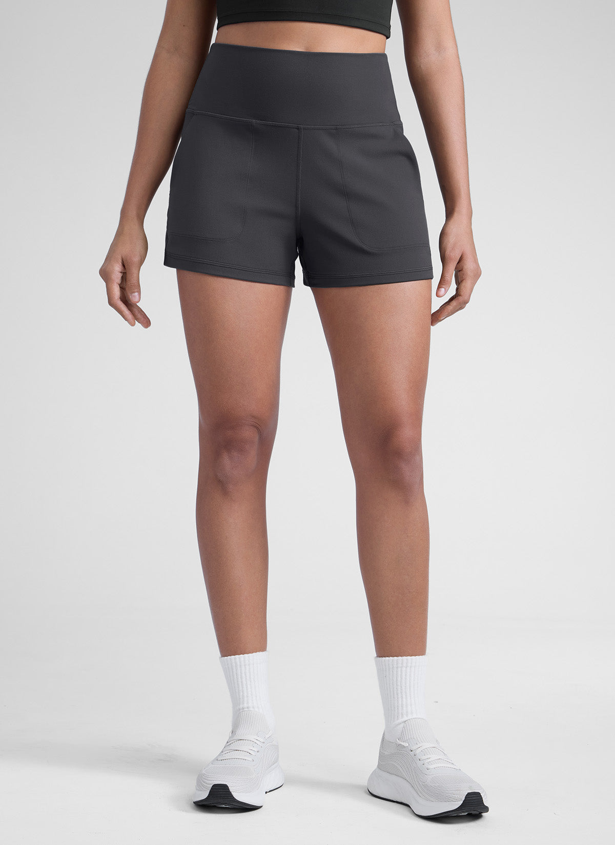 CRZ YOGA Damen Butterlift Shorts mit Taschen ohne Liner - 8 cm Mysteriöses Grau