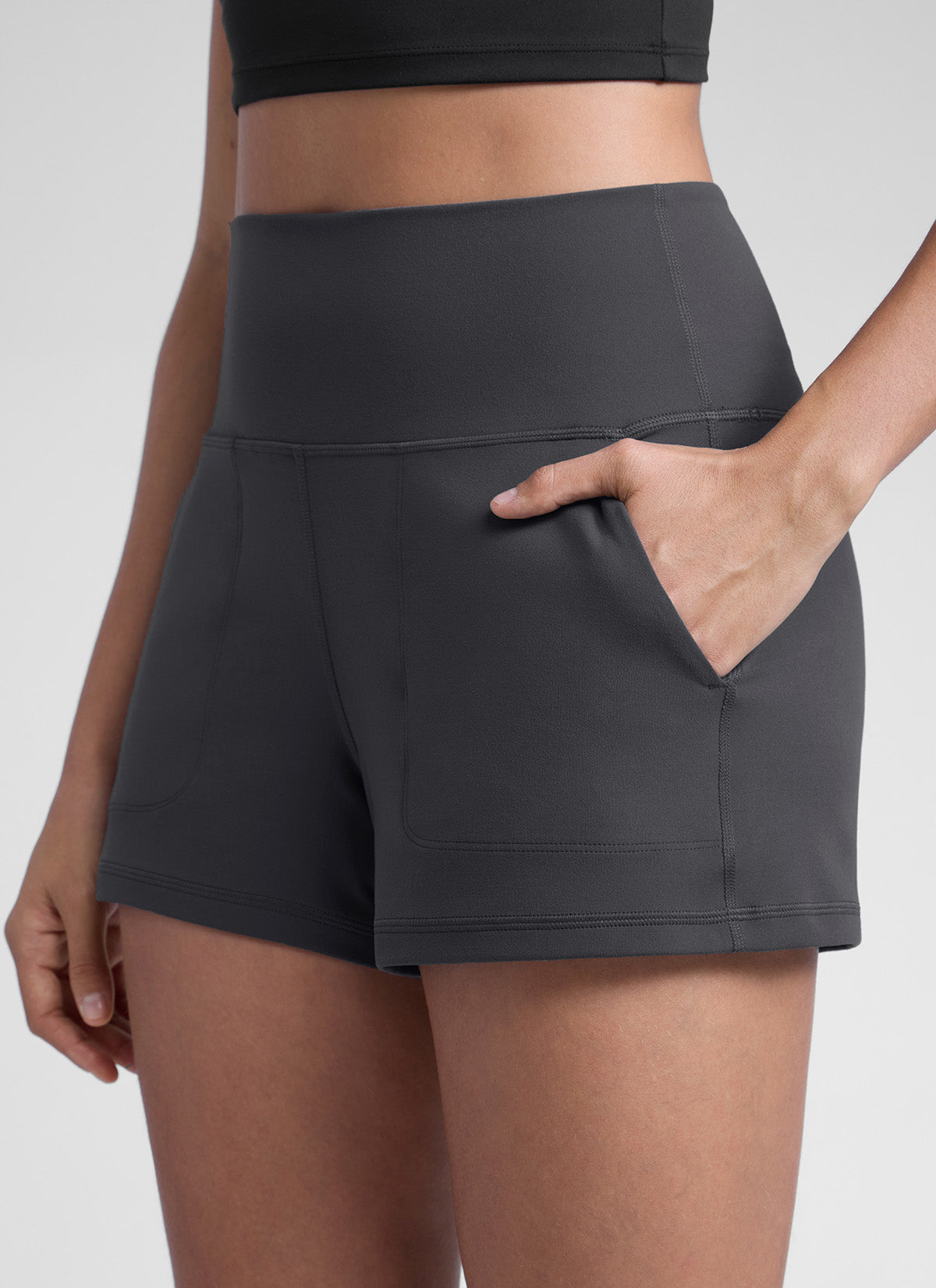 CRZ YOGA Damen Butterlift Shorts mit Taschen ohne Liner - 8 cm Mysteriöses Grau