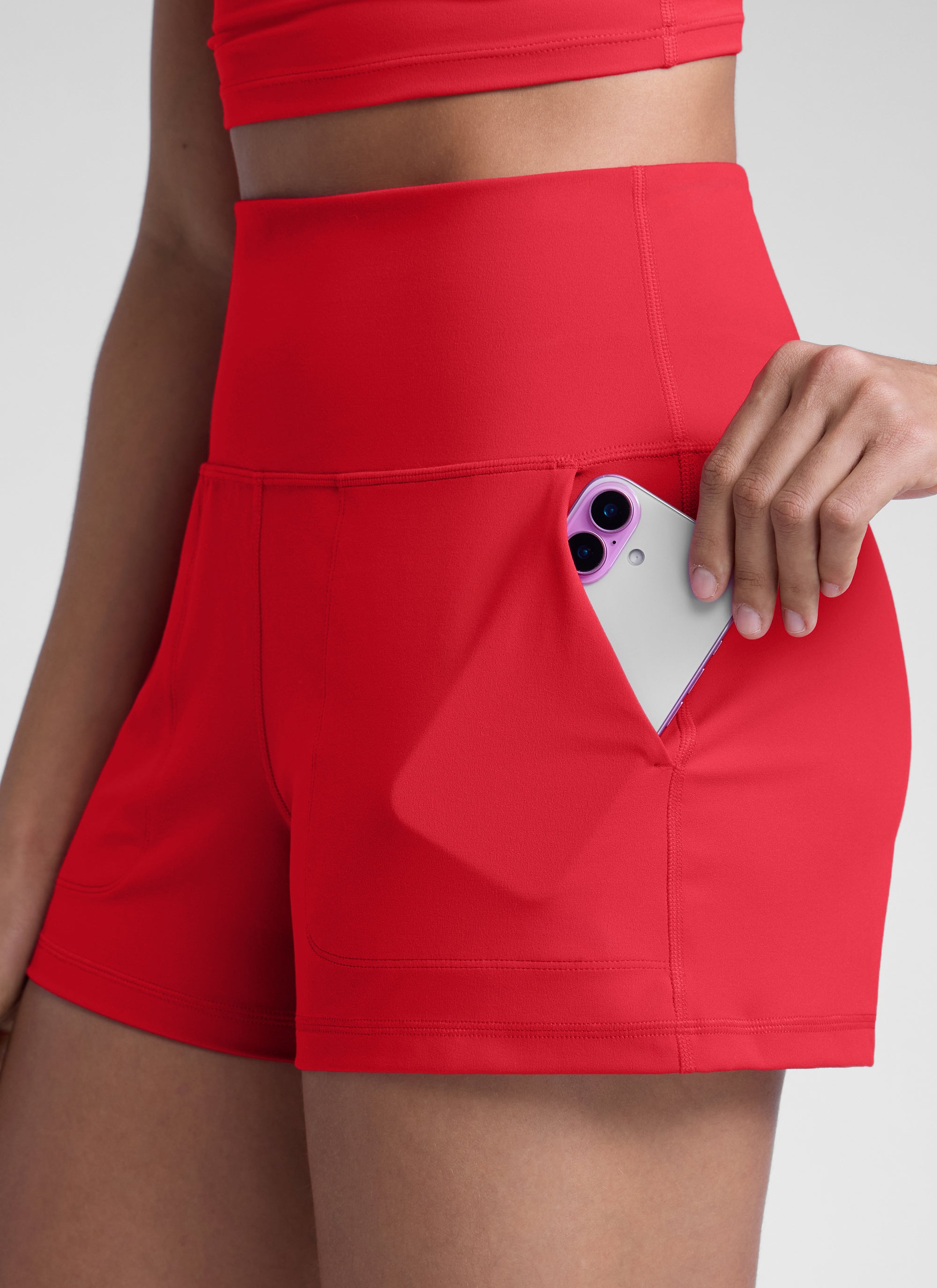 CRZ YOGA Damen Butterlift Shorts mit Taschen ohne Liner - 8 cm Aurora Rot