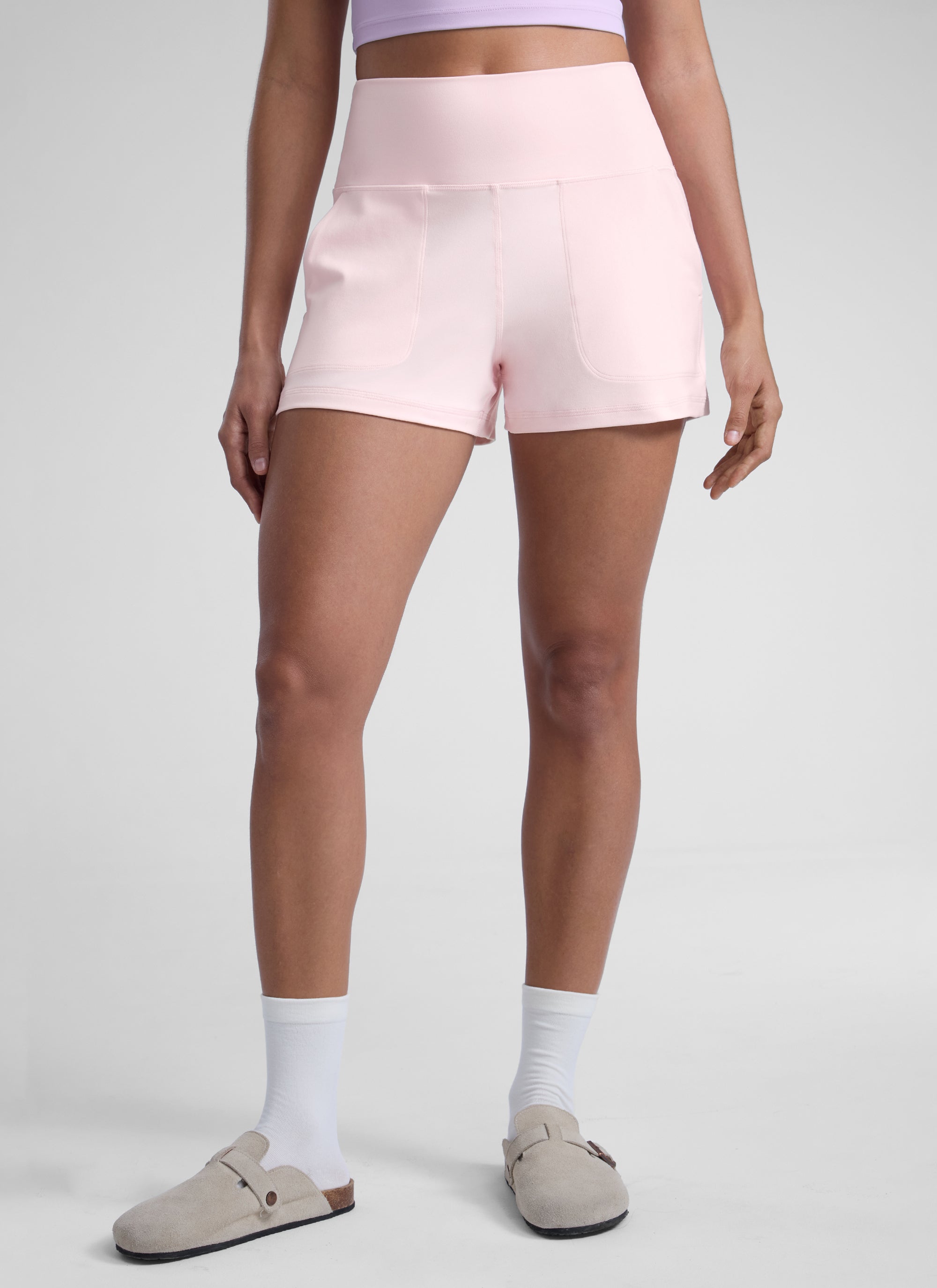 CRZ YOGA Damen Butterlift Shorts mit Taschen ohne Liner - 8 cm Erdbeerrosa