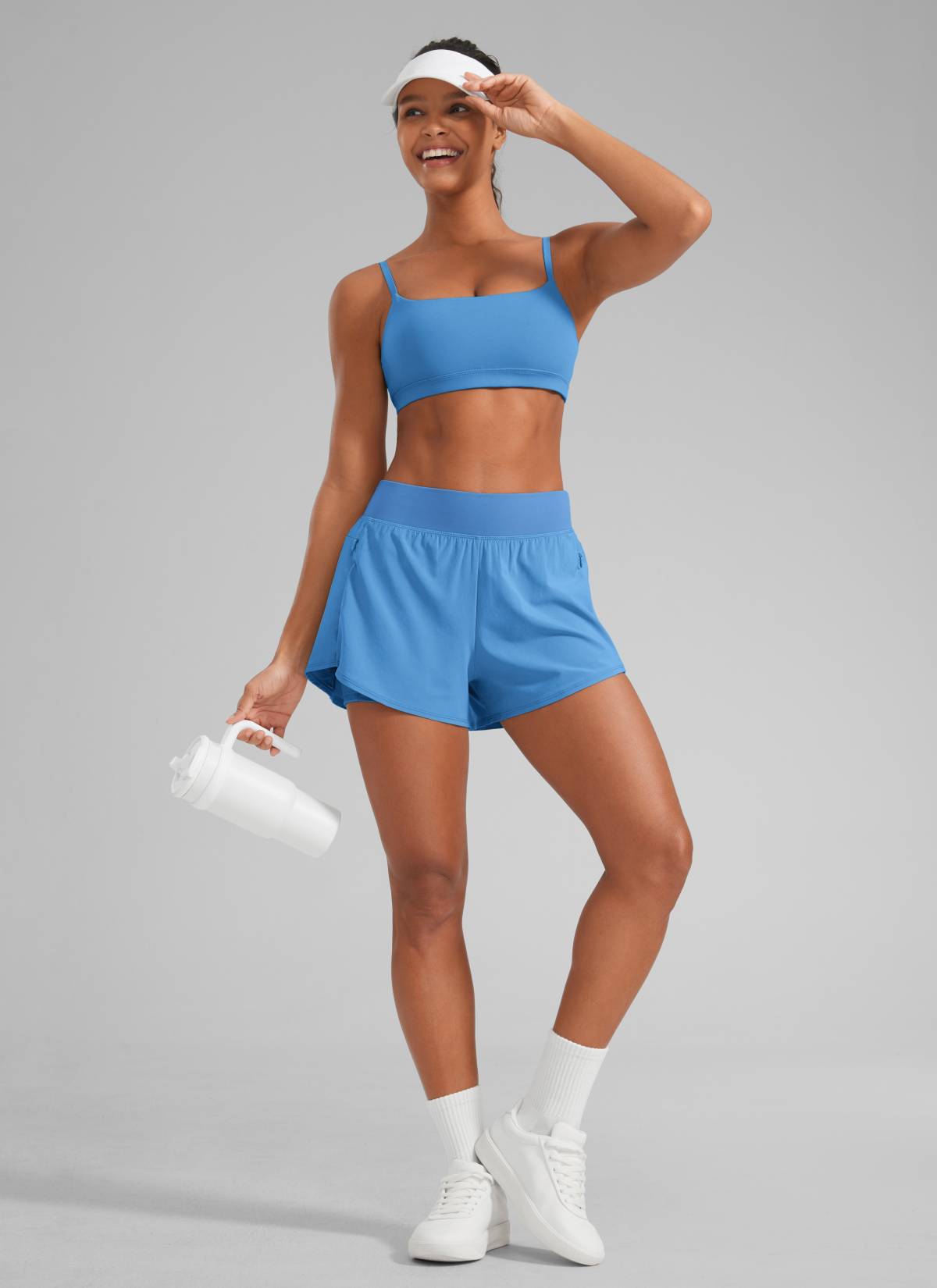 CRZ YOGA Damen 2 in 1 Laufshorts mit Reißverschlusstaschen - 8 cm Party Blau