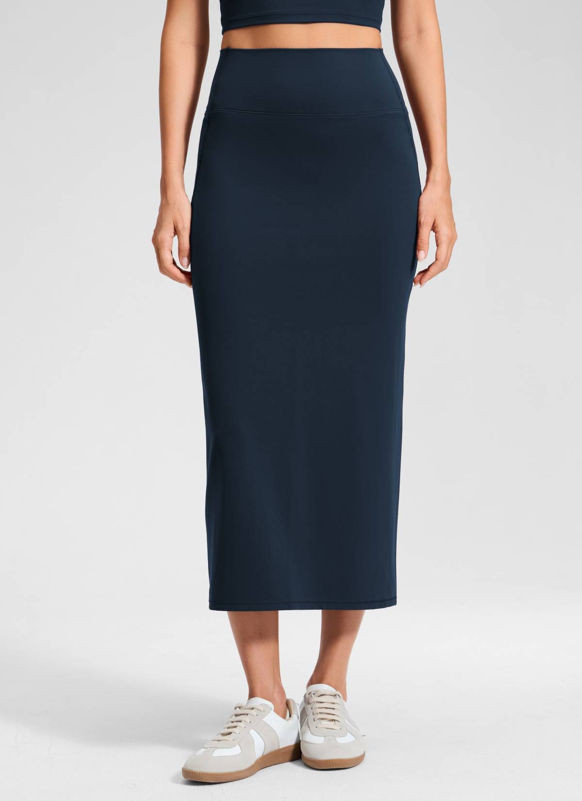 CRZ YOGA Damen Butterlift Maxi Bleistiftrock mit Rückenschlitz Echte Marine