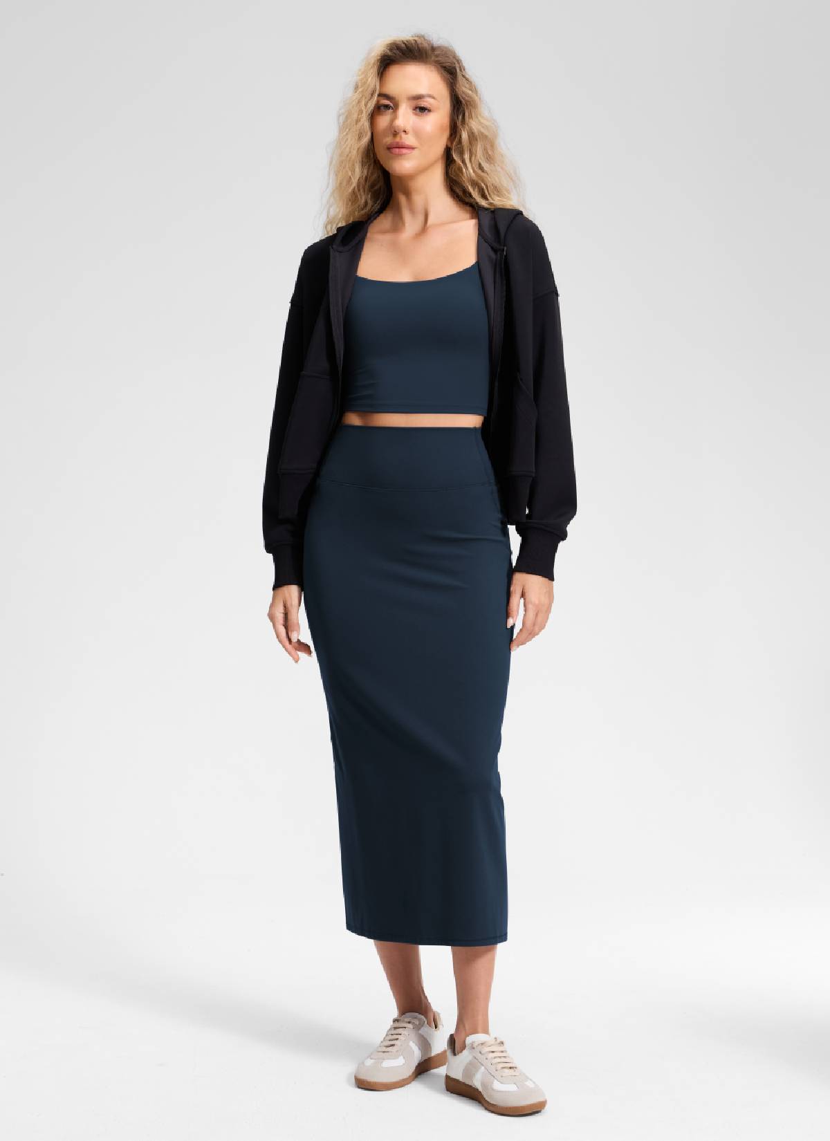 CRZ YOGA Damen Butterlift Maxi Bleistiftrock mit Rückenschlitz Echte Marine @model_info:Anna