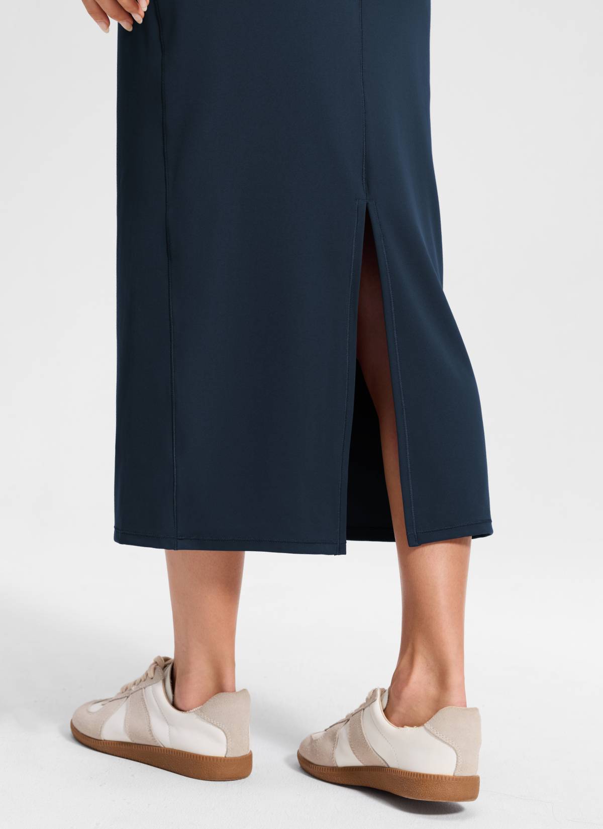 CRZ YOGA Damen Butterlift Maxi Bleistiftrock mit Rückenschlitz Echte Marine