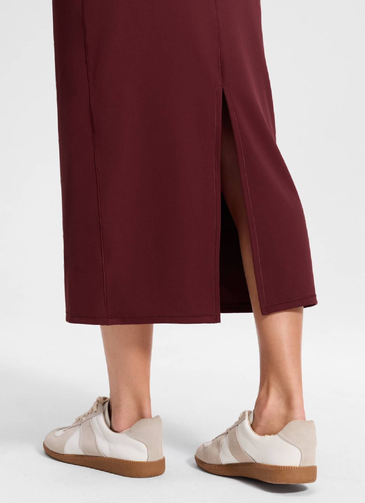 CRZ YOGA Damen Butterlift Maxi Bleistiftrock mit Rückenschlitz Roter Merlot