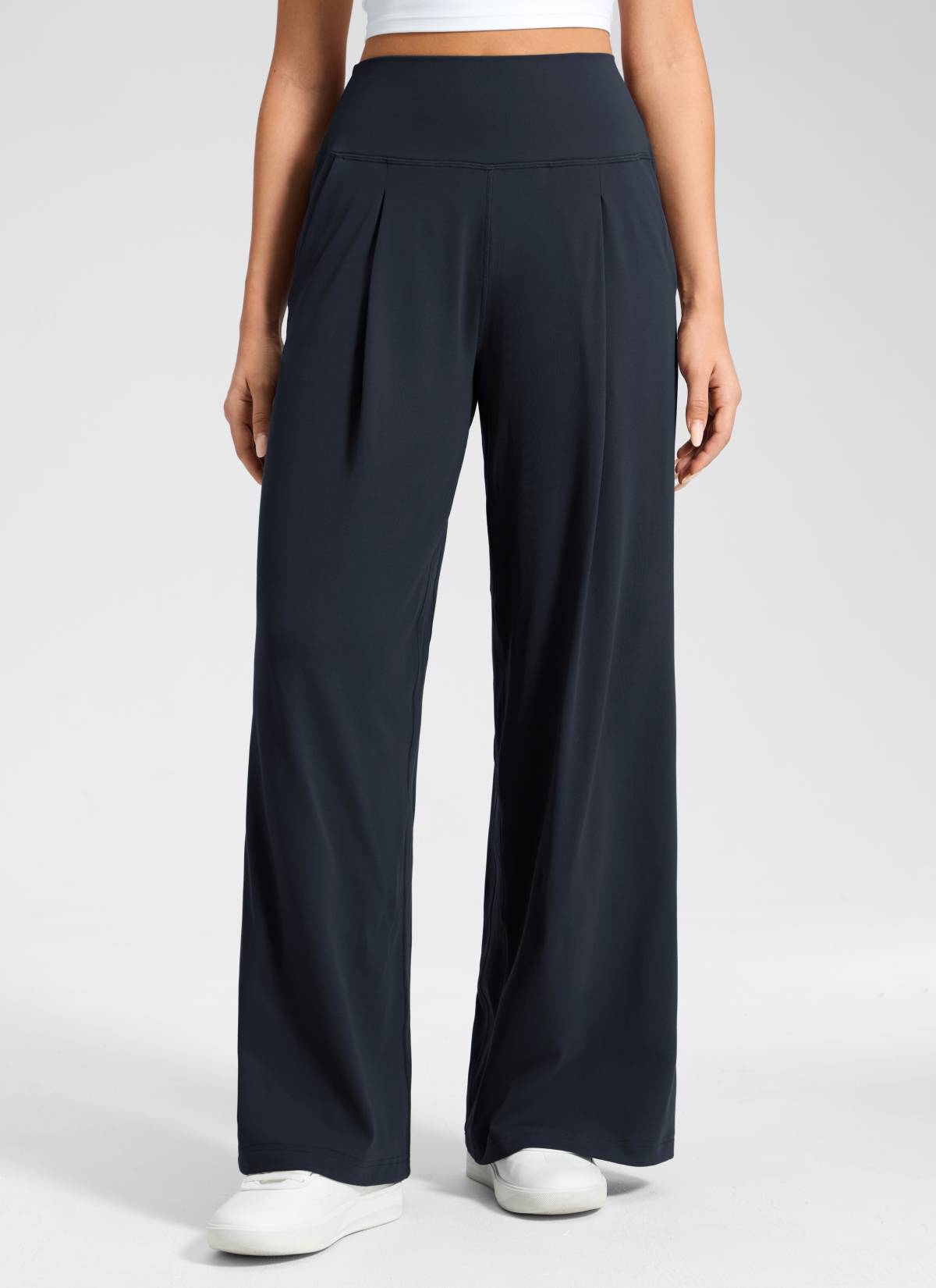 CRZ YOGA Damen Butterluxe Palazzo Hose mit Taschen und Falten - 76cm Echte Marine