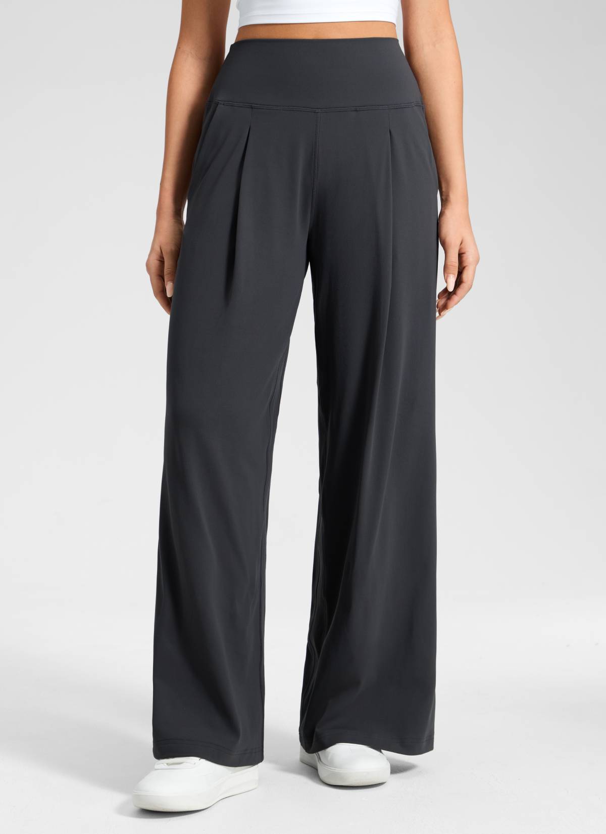 CRZ YOGA Damen Butterluxe Palazzo Hose mit Taschen und Falten - 76cm Mysteriöses Grau